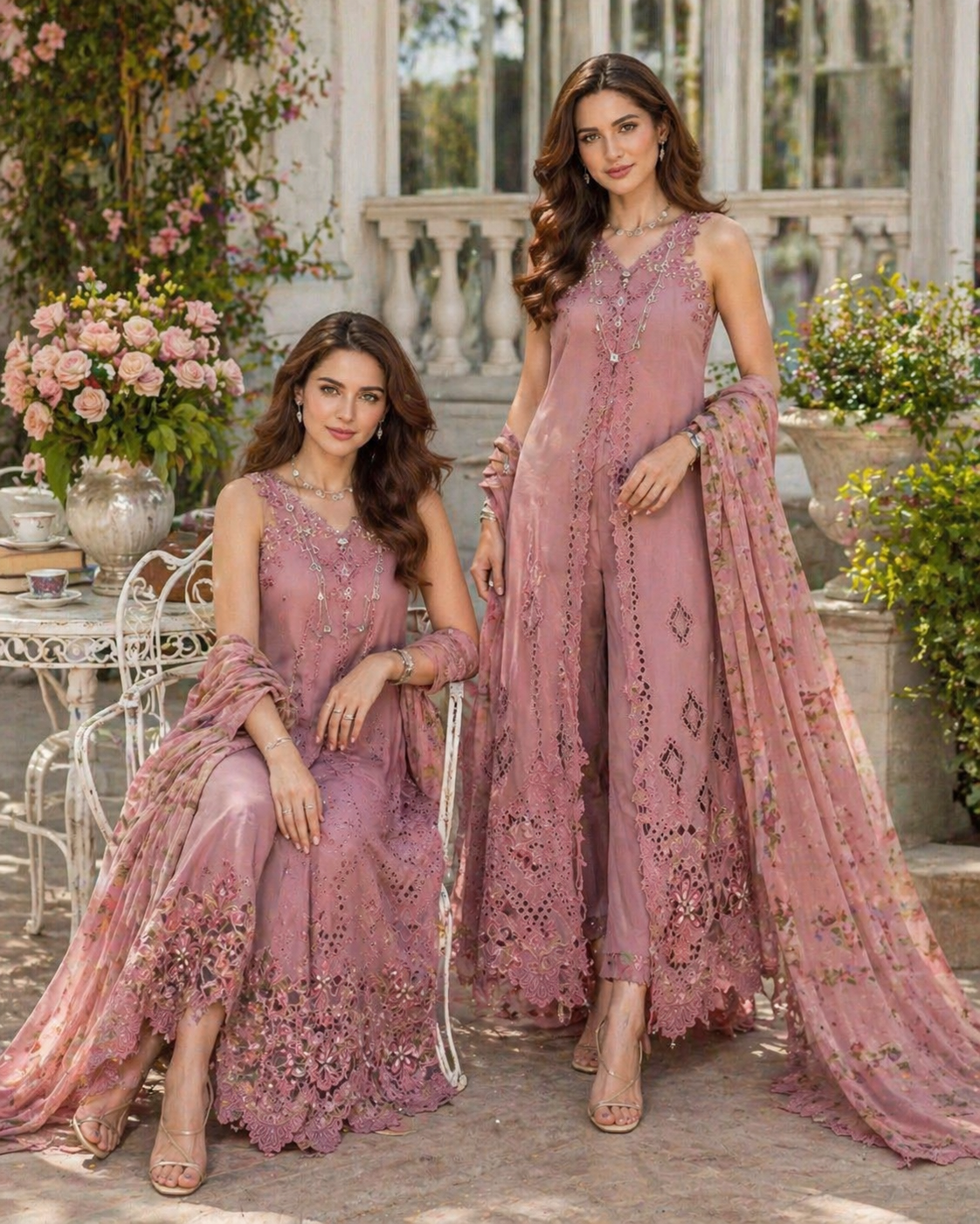 Noor by Saadia Asad | Eid Luxe Chikankari 26 | D8 - Rosewood Blush