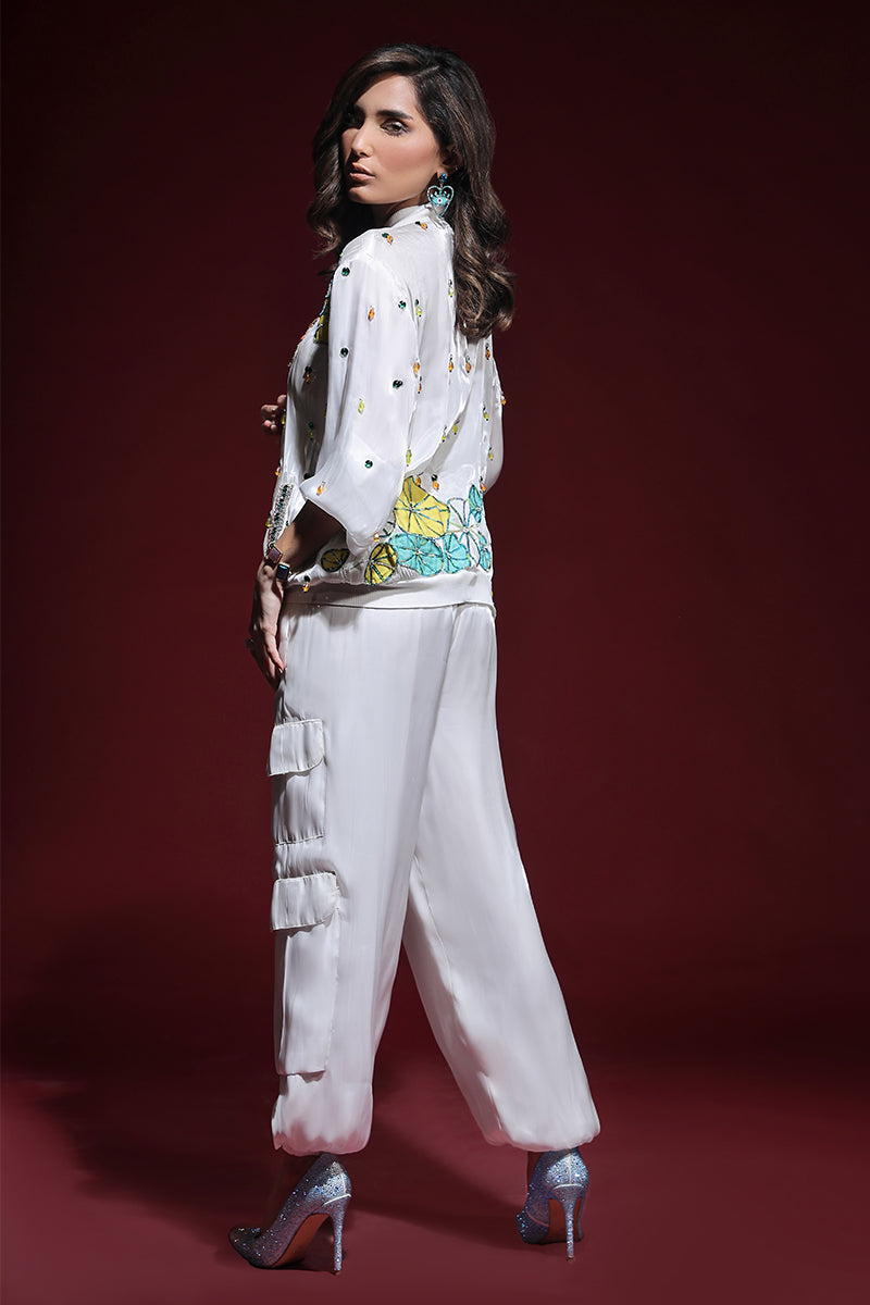 Wardha Saleem | Luxury Pret Fusion Wear | ZARA BOMBER JACKET WITH CARGO PANTS (2PC)