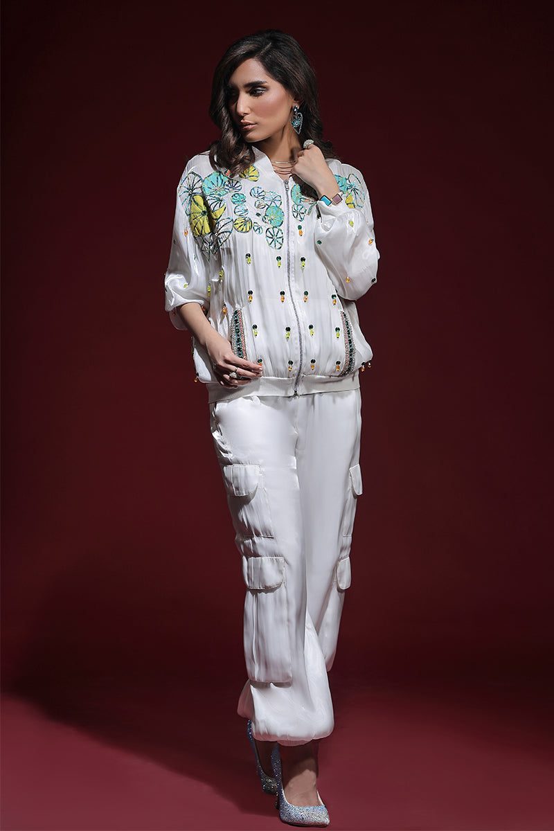 Wardha Saleem | Luxury Pret Fusion Wear | ZARA BOMBER JACKET WITH CARGO PANTS (2PC)