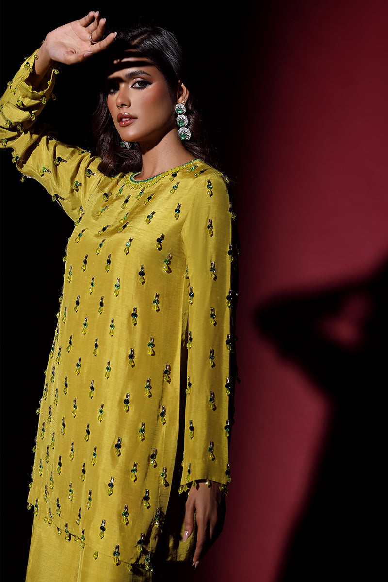 Wardha Saleem | Luxury Pret Fusion Wear | LUXURA (LIME GREEN) CORD-SET (2PC)