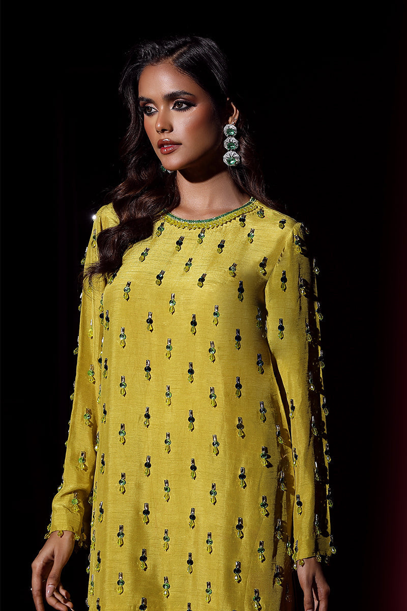 Wardha Saleem | Luxury Pret Fusion Wear | LUXURA (LIME GREEN) CORD-SET (2PC)