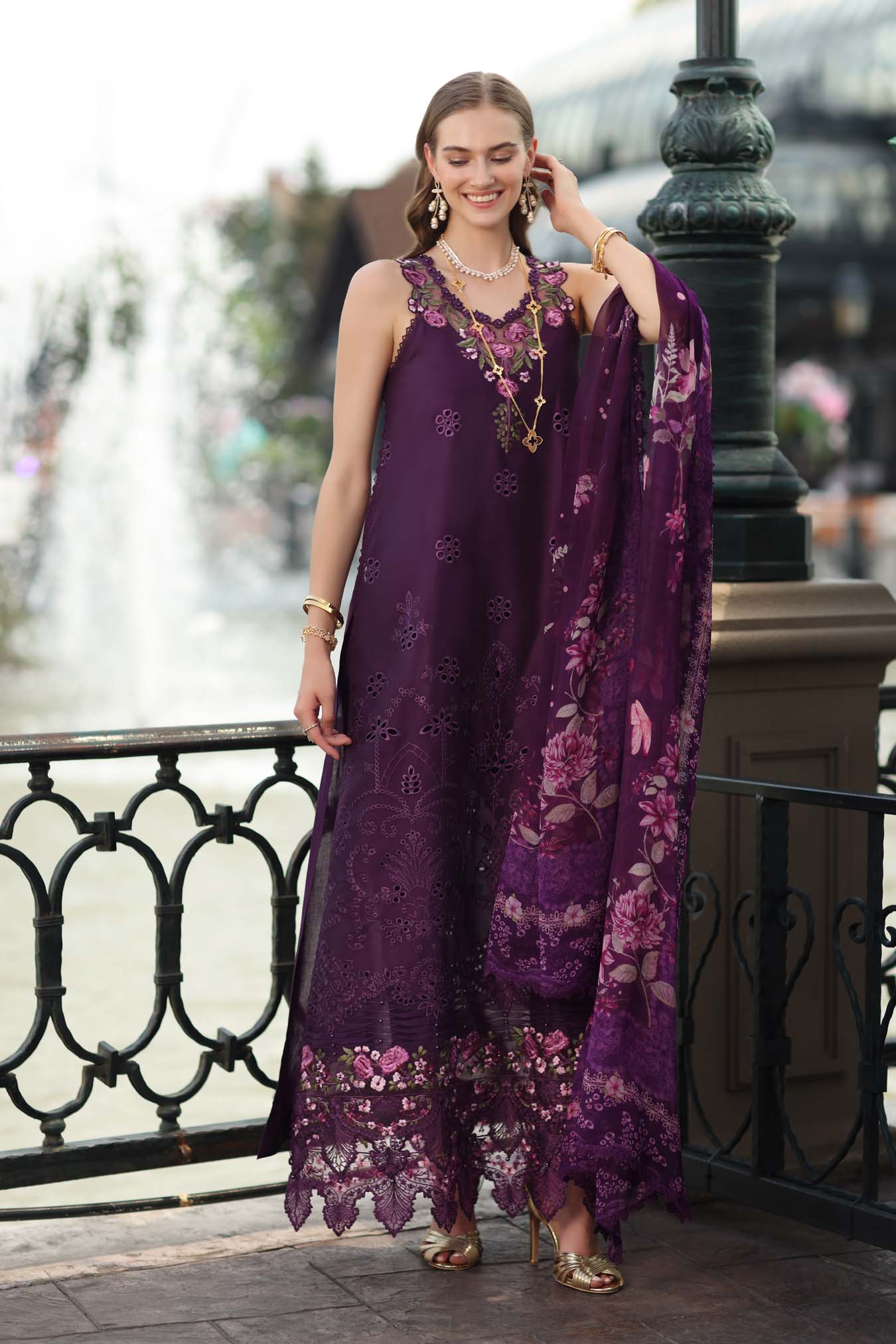 Noor by Saadia Asad | Eid Luxe Chikankari 26 | D7 - Aubergine Bloom