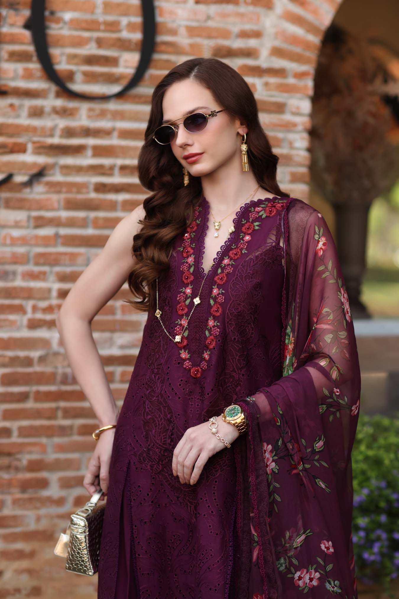 Noor by Saadia Asad | Luxury Eid Schiffli Laserkari 26 | D10 -Plum Royal