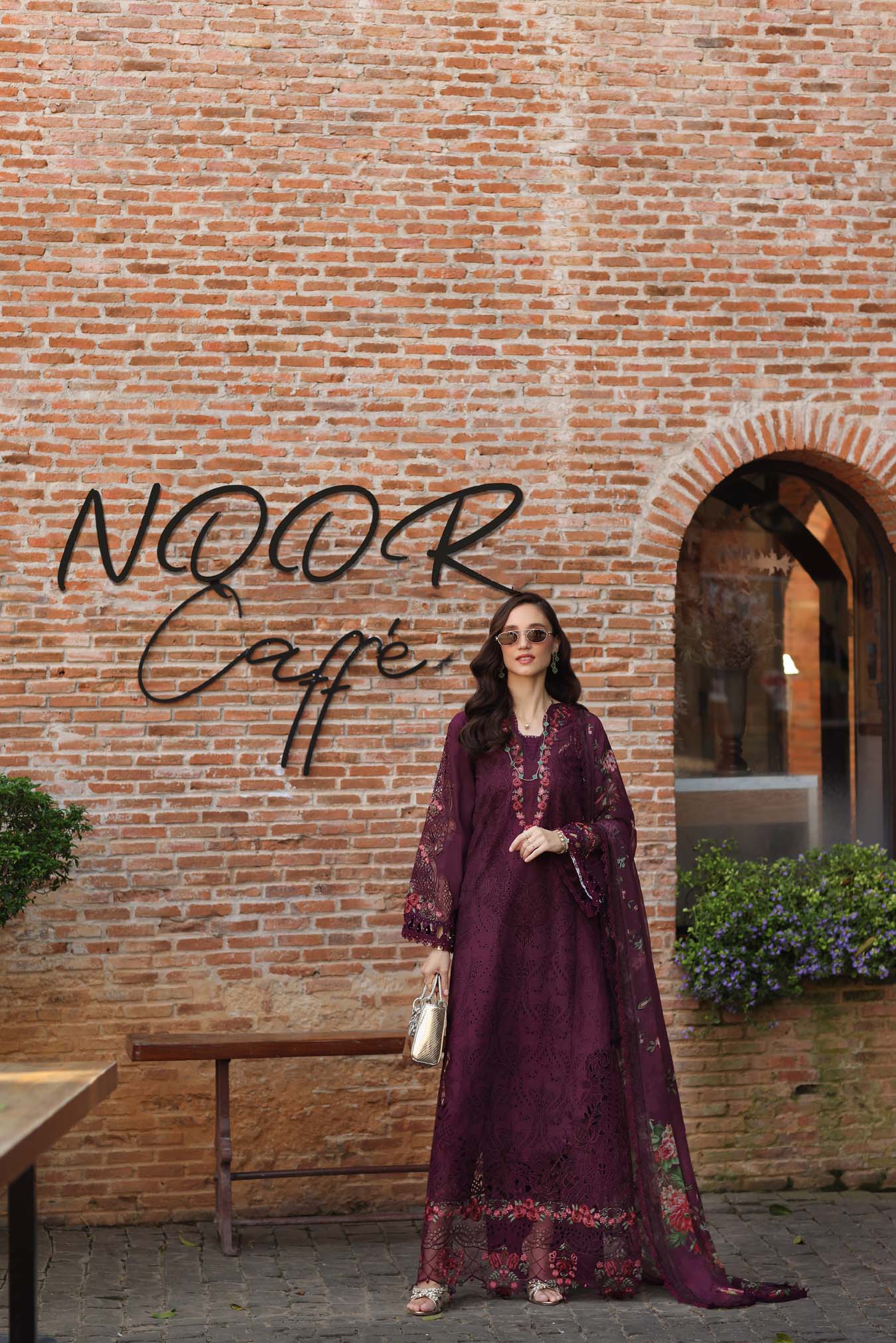 Noor by Saadia Asad | Luxury Eid Schiffli Laserkari 26 | D10 -Plum Royal