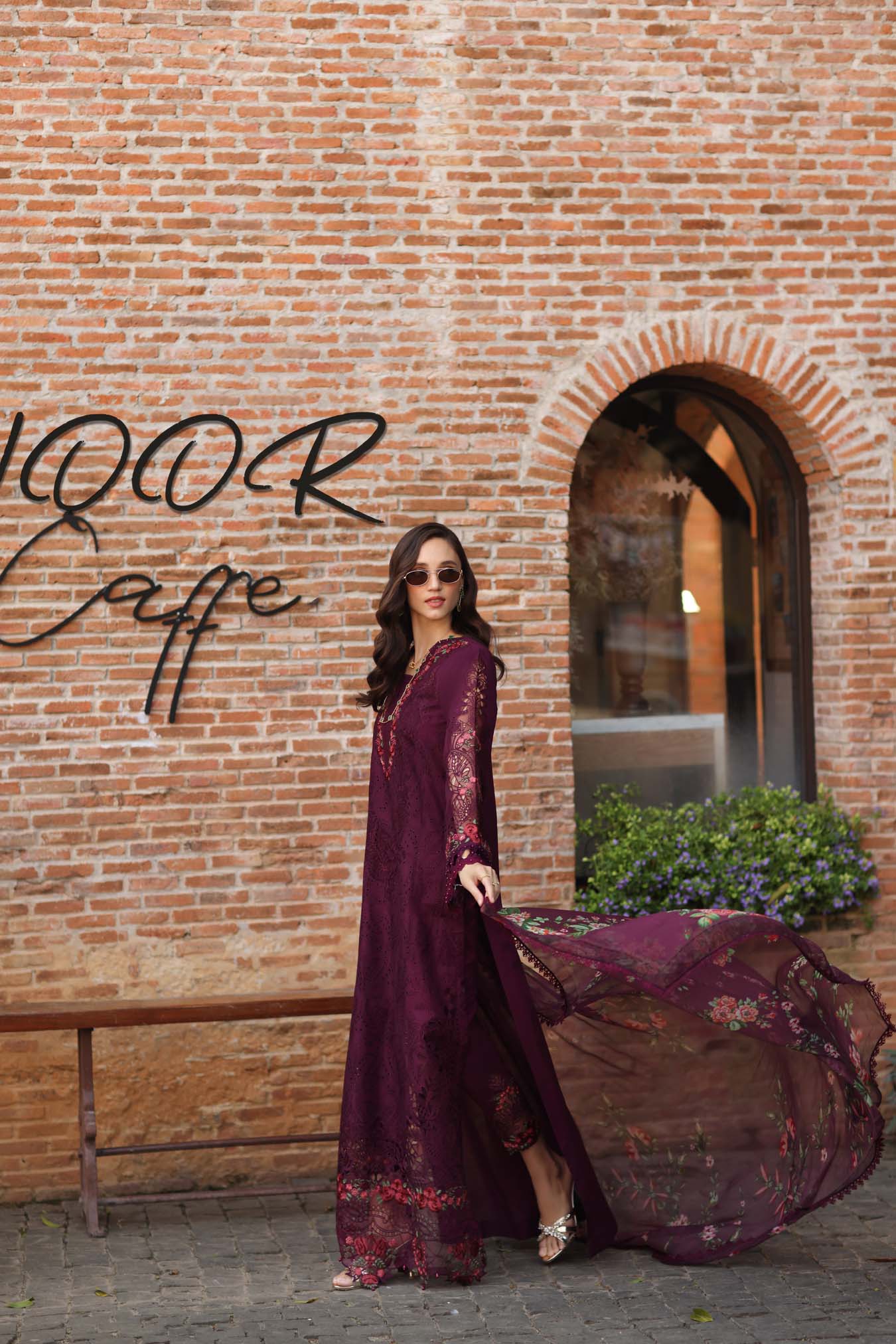 Noor by Saadia Asad | Luxury Eid Schiffli Laserkari 26 | D10 -Plum Royal
