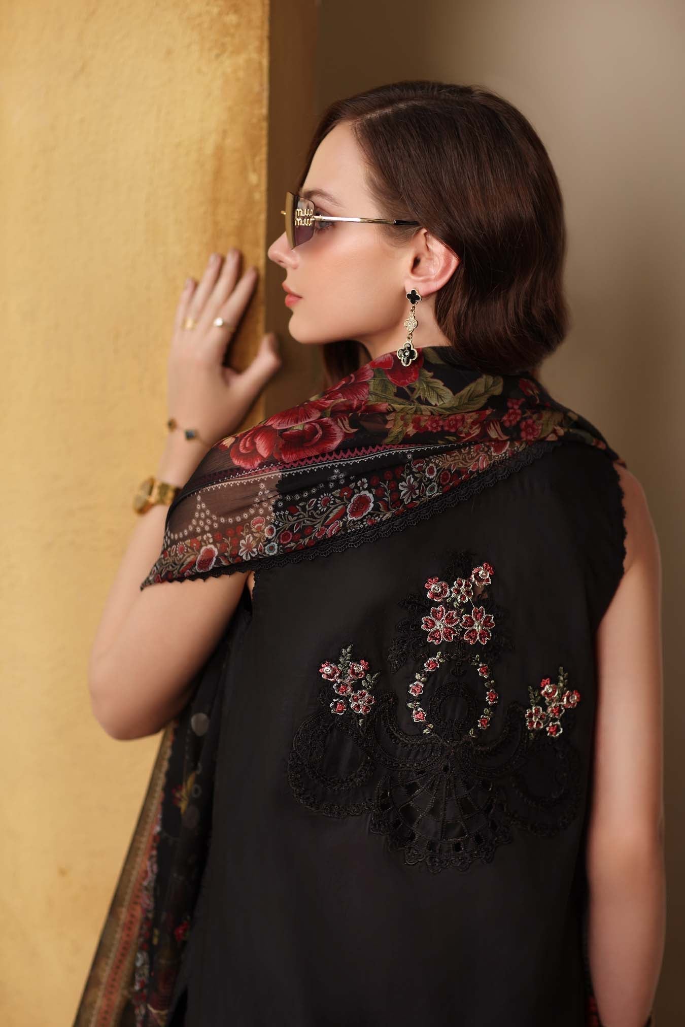 Noor by Saadia Asad | Luxury Eid Schiffli Laserkari 26 | D5 - Raven Black
