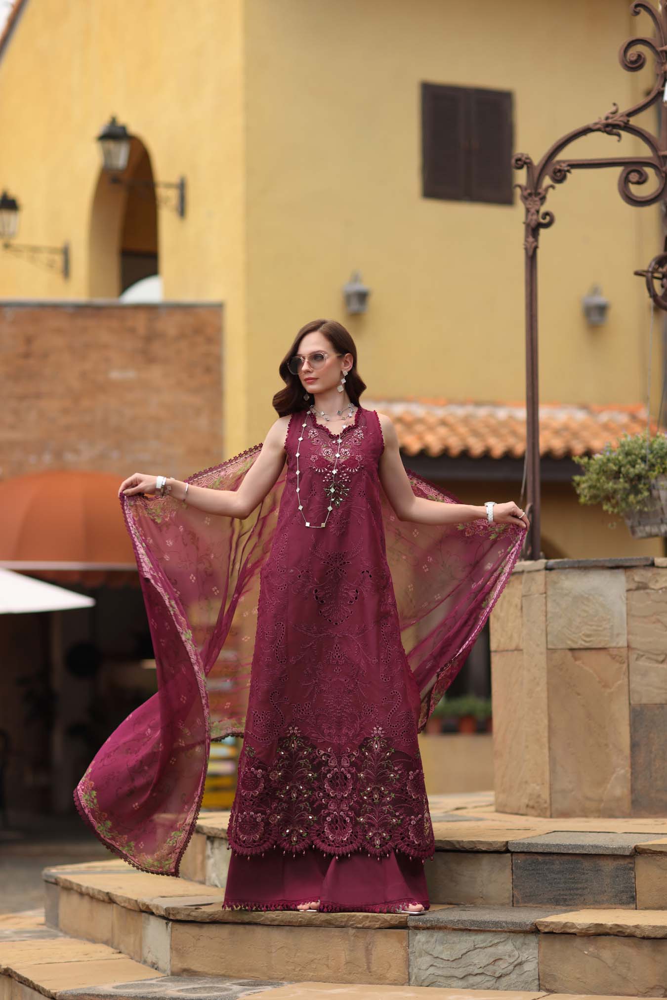 Noor by Saadia Asad | Luxury Eid Schiffli Laserkari 26 | D8 -Rasberry love
