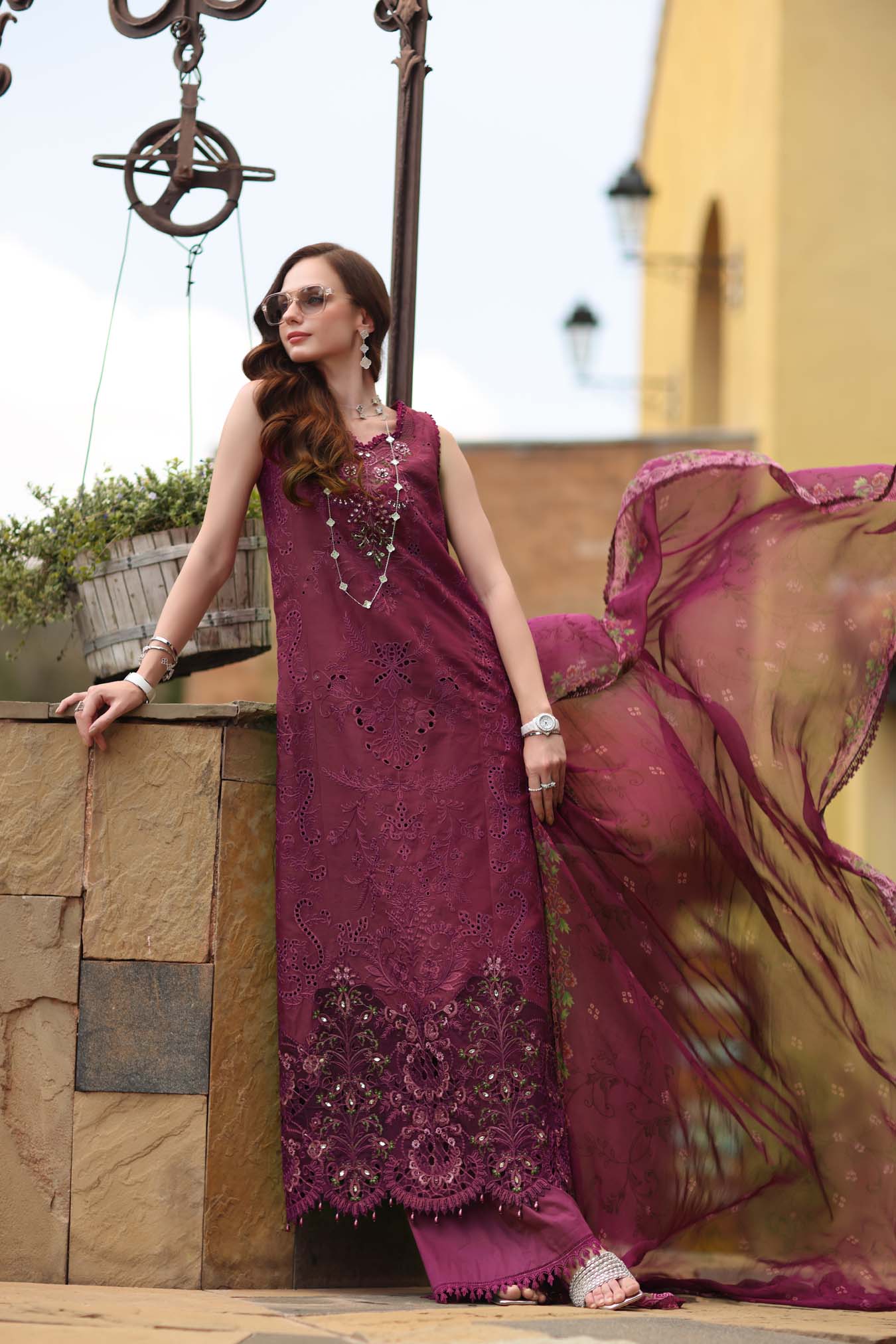 Noor by Saadia Asad | Luxury Eid Schiffli Laserkari 26 | D8 -Rasberry love