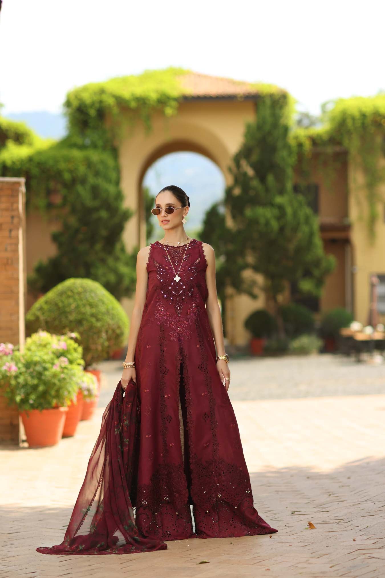 Noor by Saadia Asad | Luxury Eid Schiffli Laserkari 26 | D12 -Amalfi Rouge