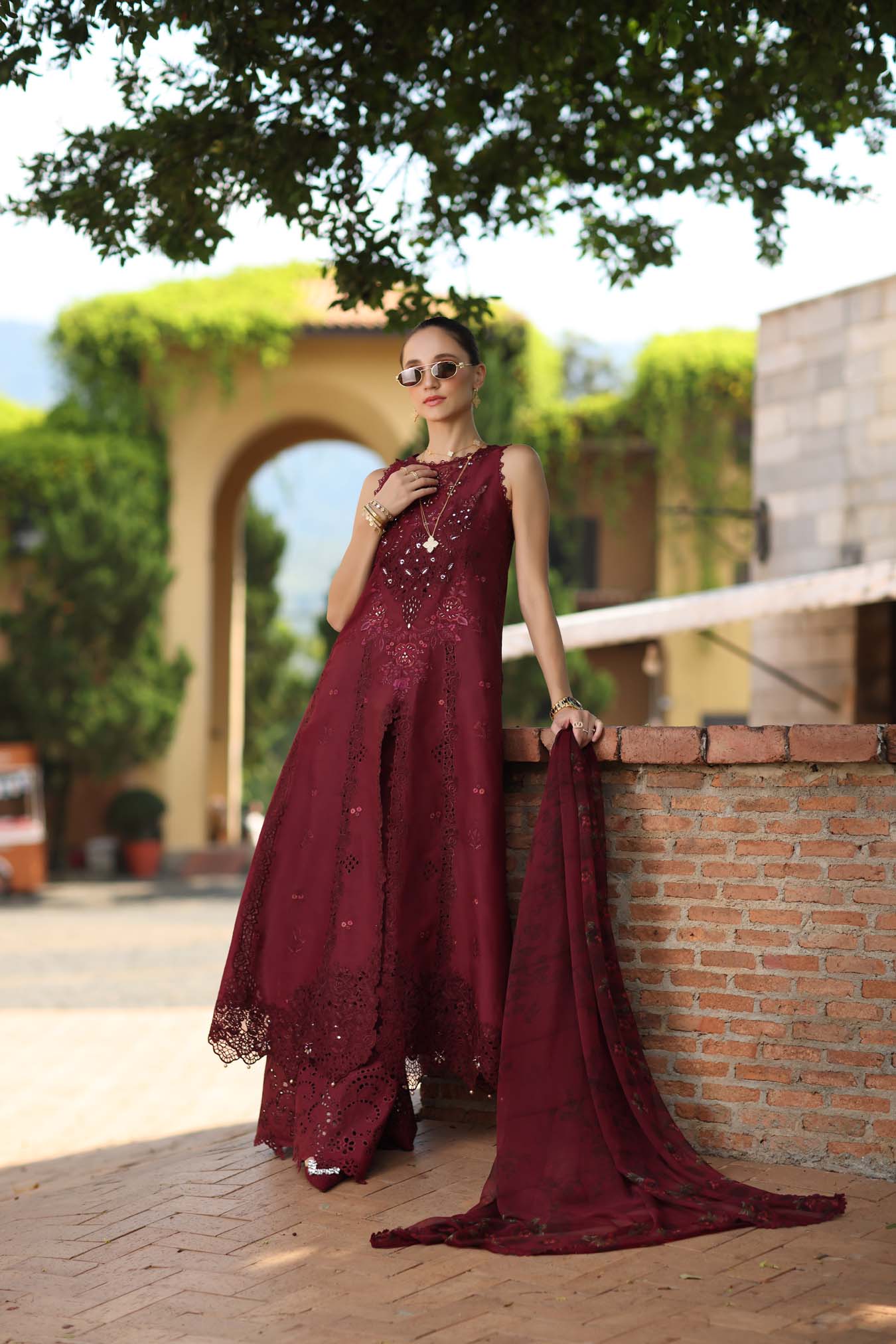 Noor by Saadia Asad | Luxury Eid Schiffli Laserkari 26 | D12 -Amalfi Rouge