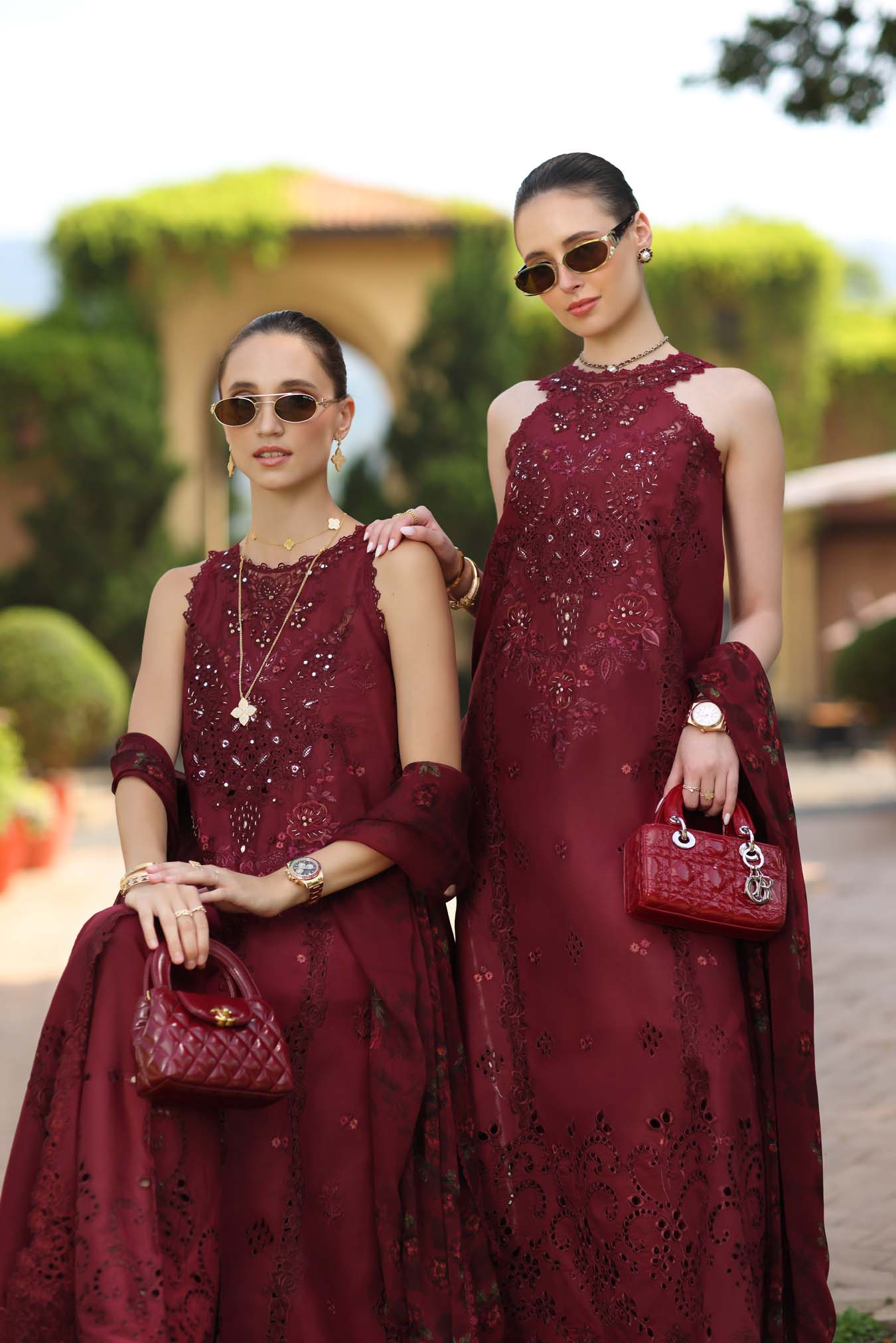 Noor by Saadia Asad | Luxury Eid Schiffli Laserkari 26 | D12 -Amalfi Rouge