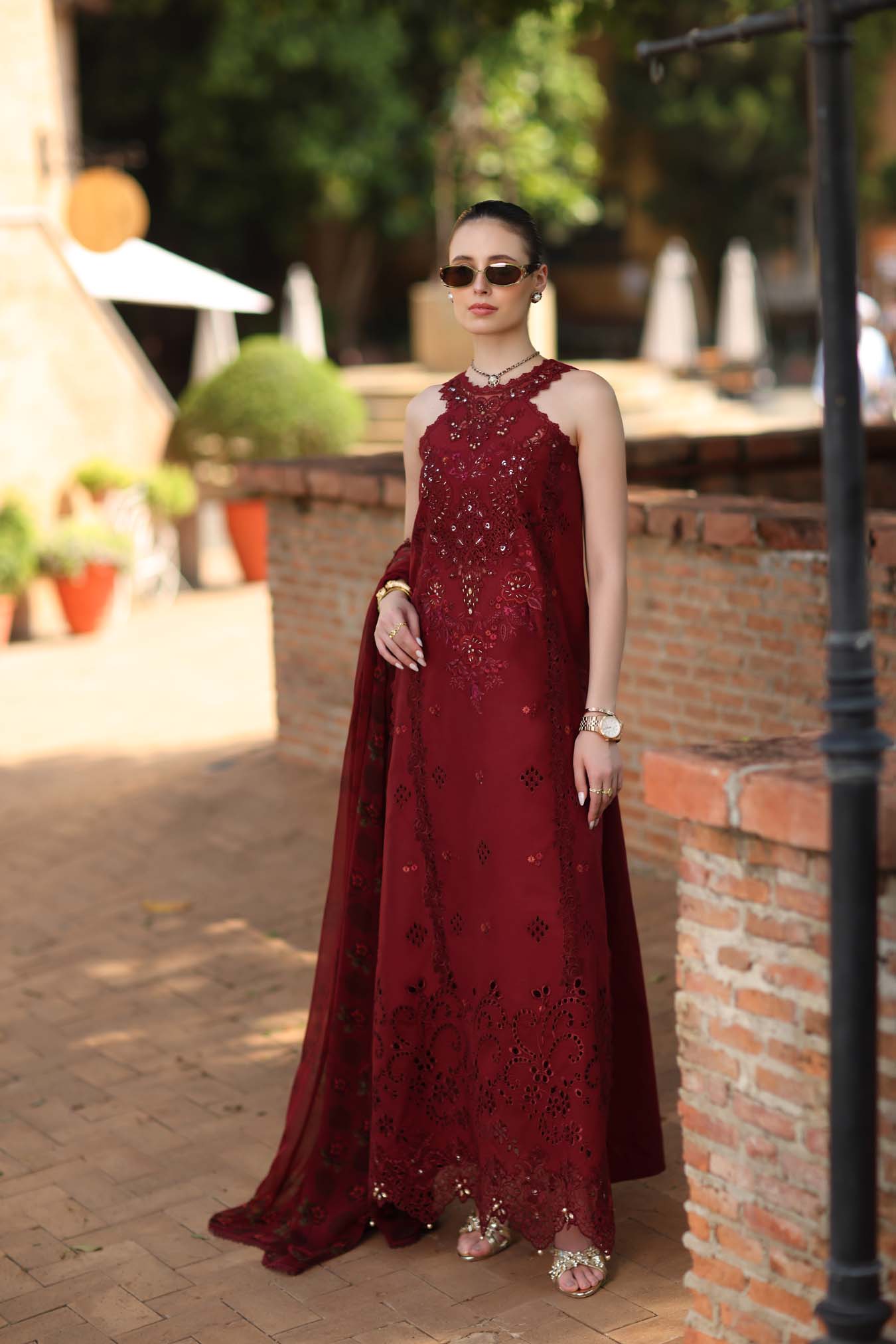 Noor by Saadia Asad | Luxury Eid Schiffli Laserkari 26 | D12 -Amalfi Rouge