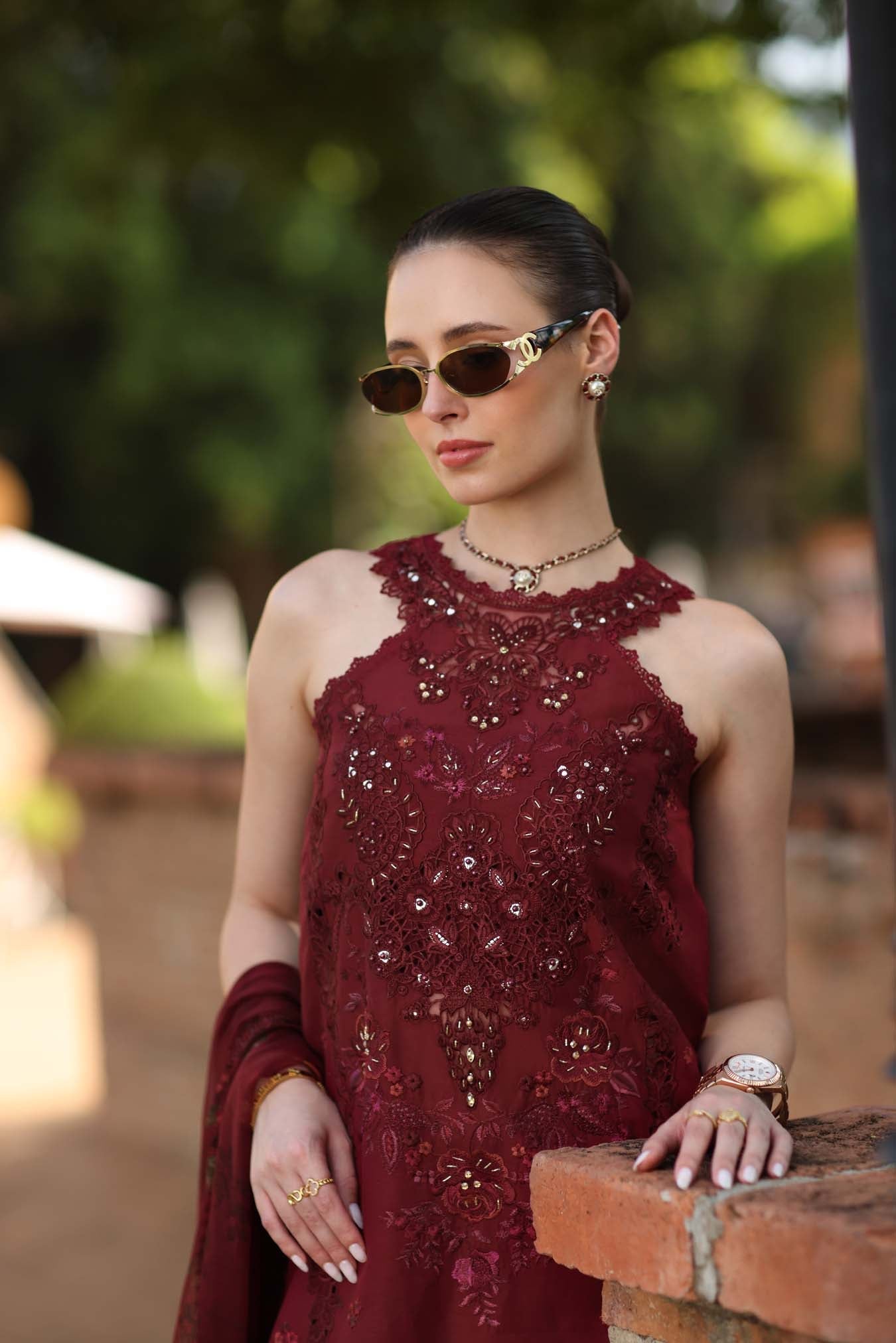 Noor by Saadia Asad | Luxury Eid Schiffli Laserkari 26 | D12 -Amalfi Rouge