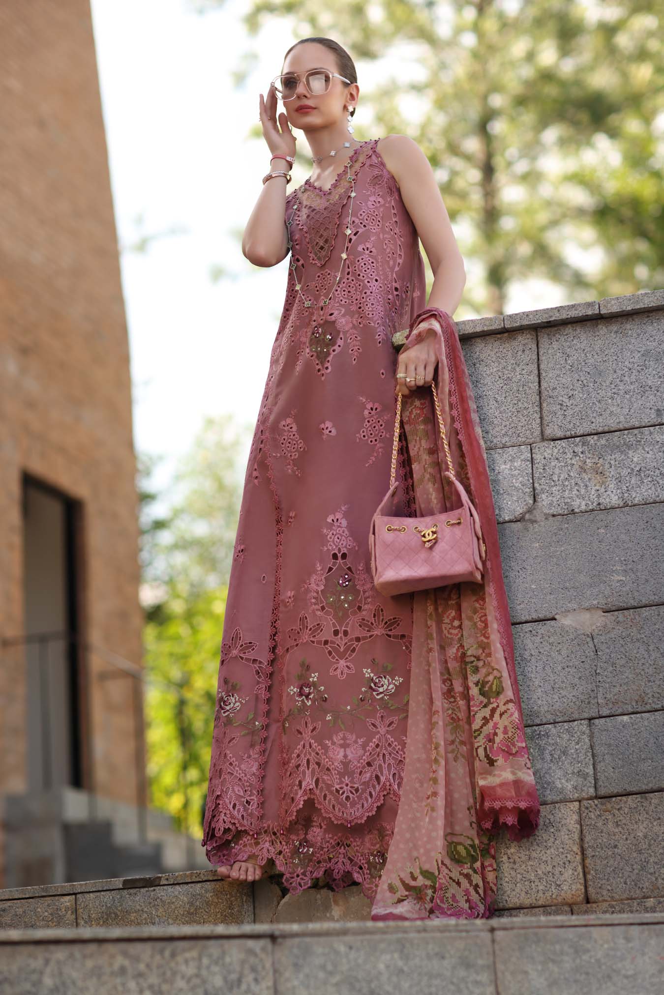 Noor by Saadia Asad | Luxury Eid Schiffli Laserkari 26 | D1 -Rosé Allure