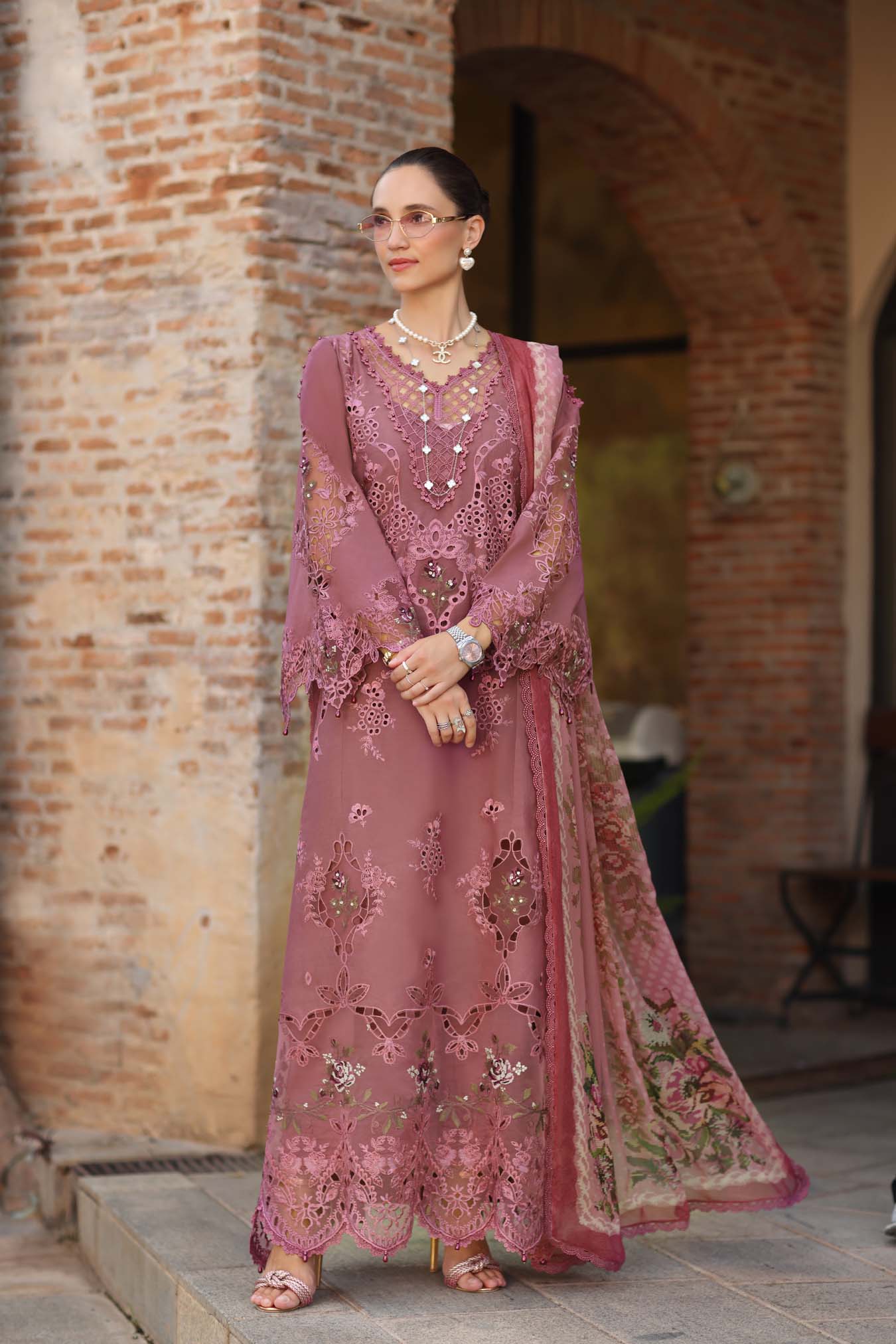 Noor by Saadia Asad | Luxury Eid Schiffli Laserkari 26 | D1 -Rosé Allure