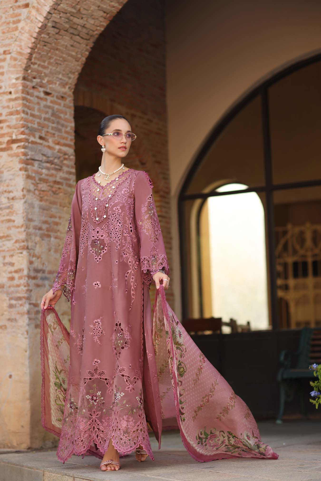 Noor by Saadia Asad | Luxury Eid Schiffli Laserkari 26 | D1 -Rosé Allure