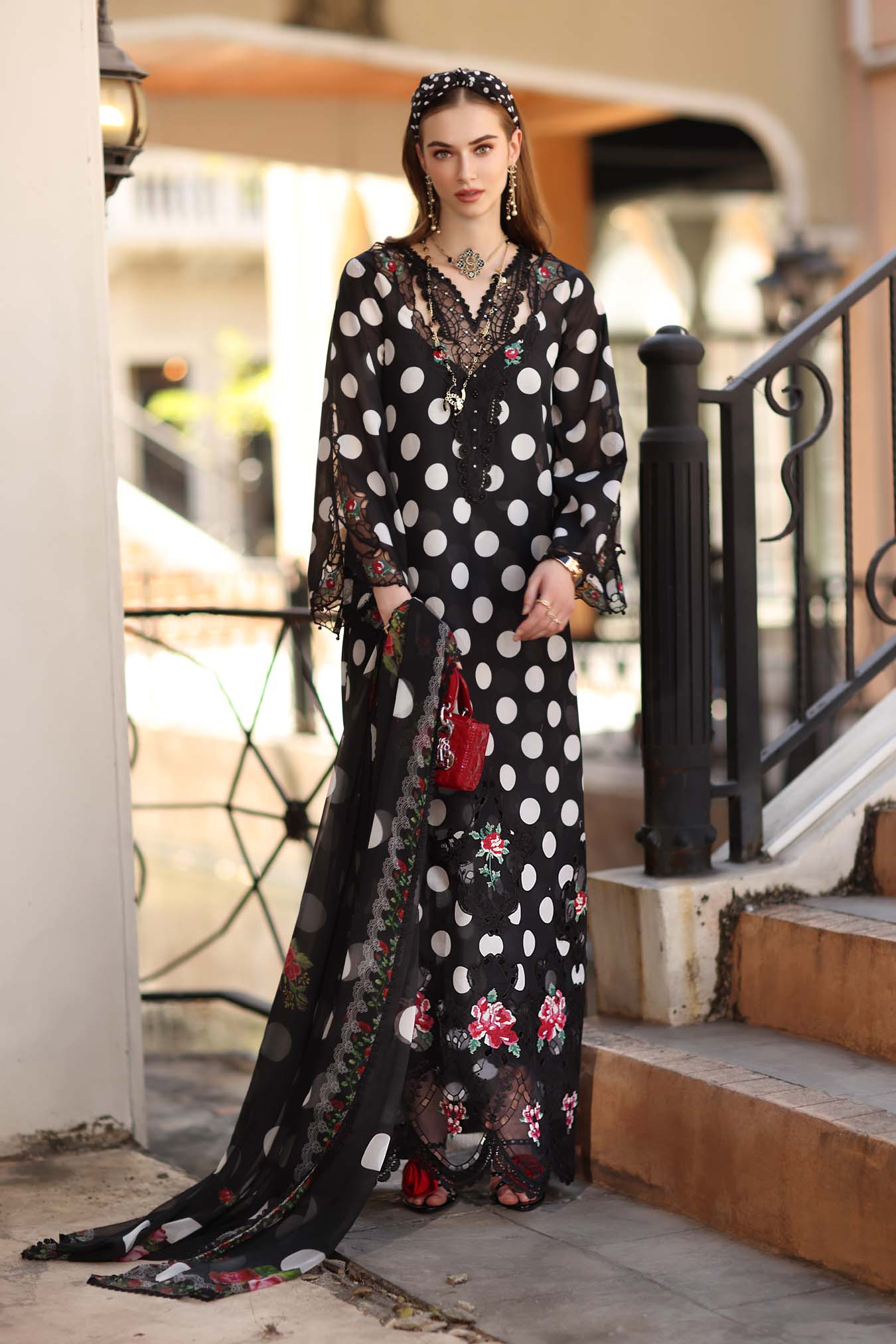 Noor by Saadia Asad | Eid Luxe Printkhaas 26 | D4 - A - Black Polka