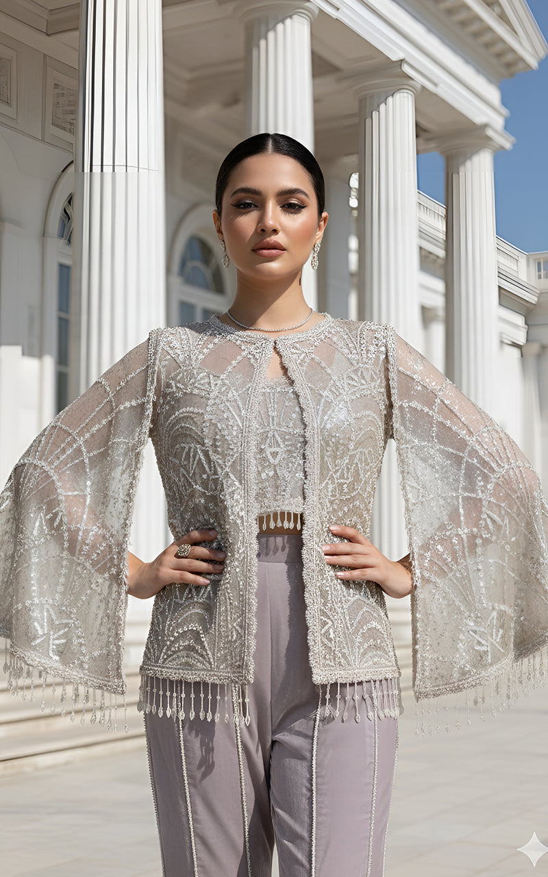 Threads and Motifs | Formal Dresses 25 | Net Embroidered Cape With Blouse