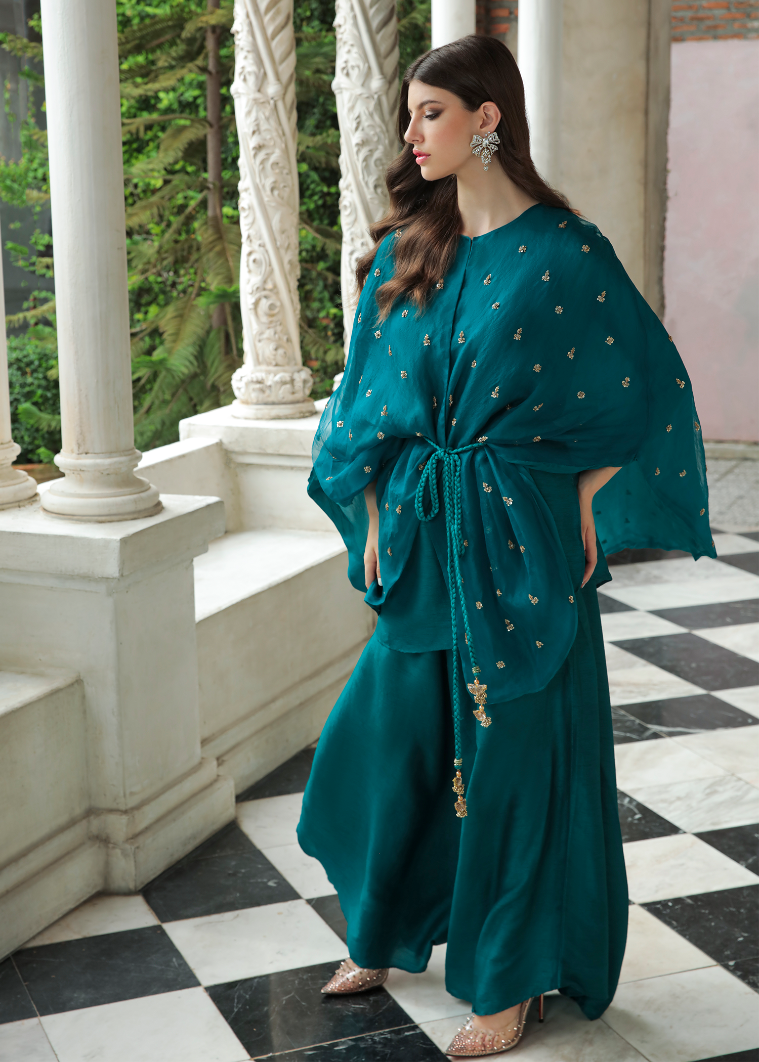Purple Haze Pret Studio | Apsara Formals | Deep Turquoise Organza Wrap Outfit
