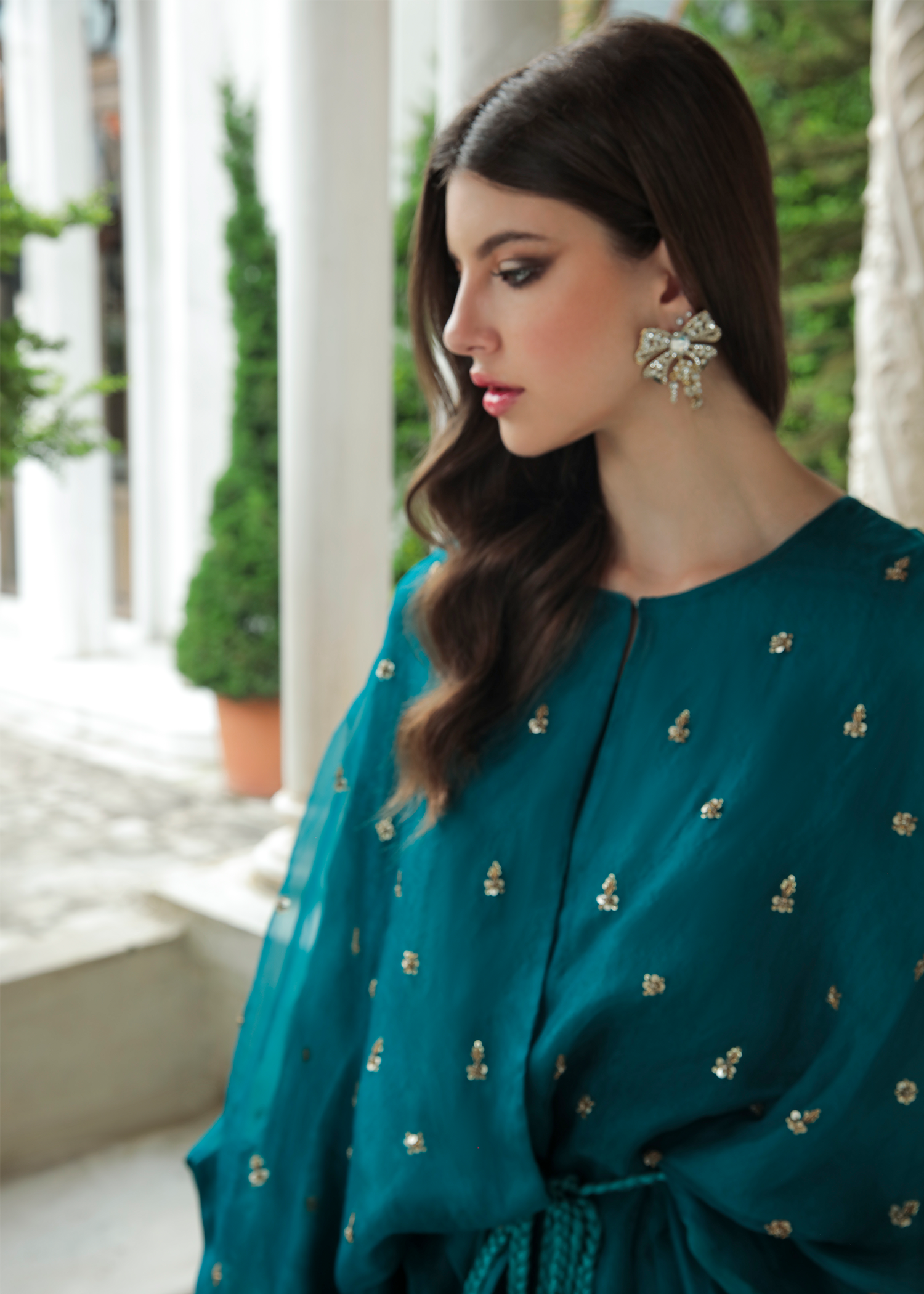 Purple Haze Pret Studio | Apsara Formals | Deep Turquoise Organza Wrap Outfit