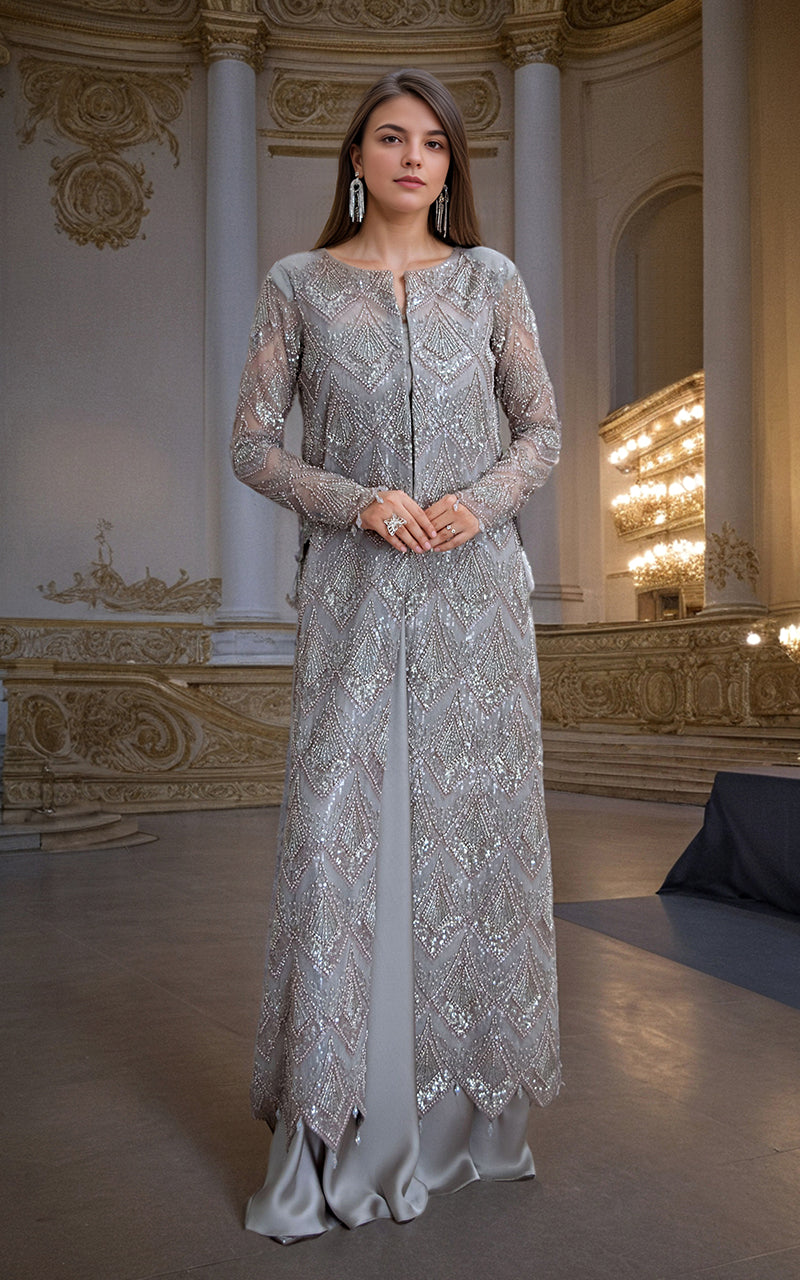 Threads and Motifs | Formal Dresses 25 | Net Embroidered Jacket with Skirt