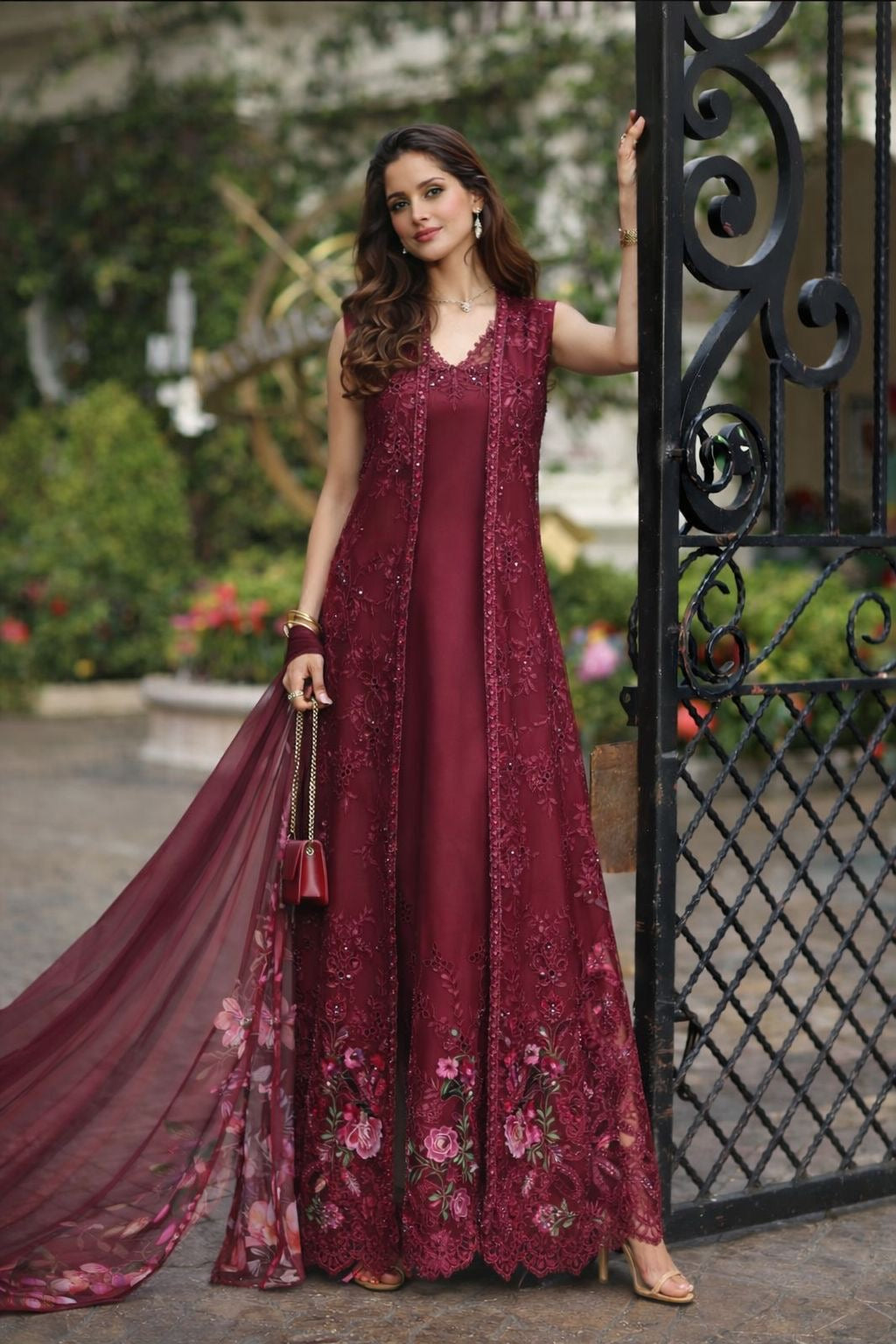 Noor by Saadia Asad | Eid Luxe Chikankari 26 | D3 -Bordeaux