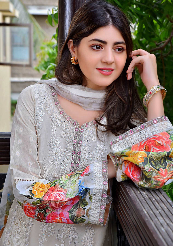 Layla Chatoor | Luxury Pret | Off White Gota Shirt