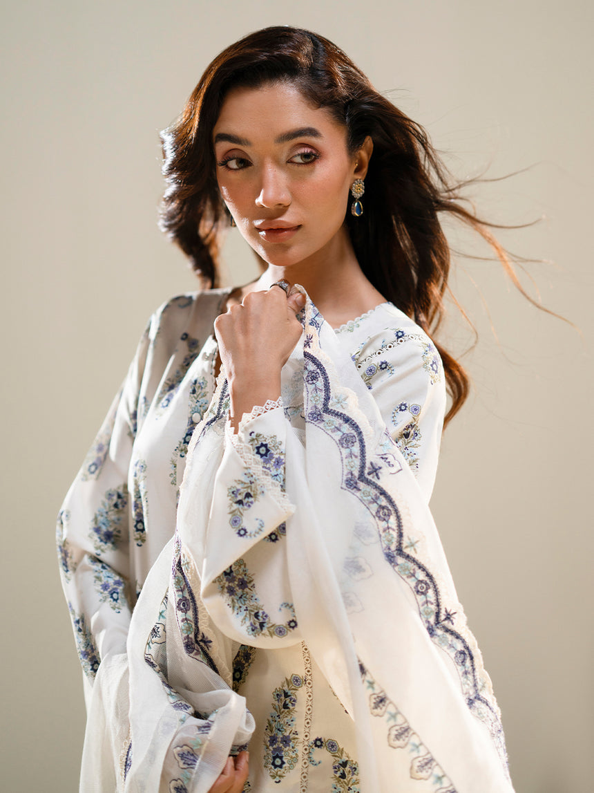 Faiza Faisal | FNF Printed Lawn | IVORY PETALS