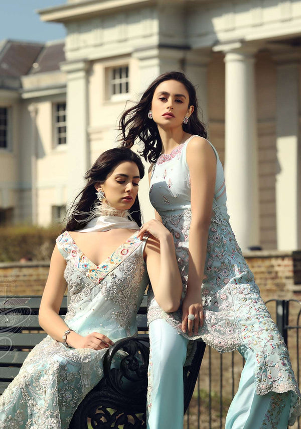 Layla Chatoor | Luxury Pret | Ice Blue Long Top