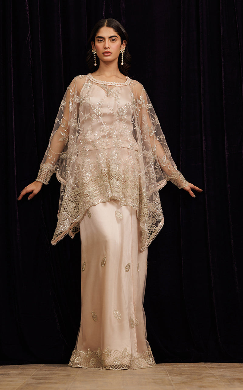 Threads and Motifs | Formal Dresses 25 | Net Embroidered Cape With Tube And Skirt