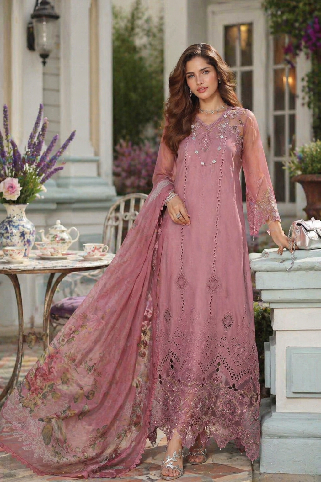 Noor by Saadia Asad | Eid Luxe Chikankari 26 | D8 - Rosewood Blush