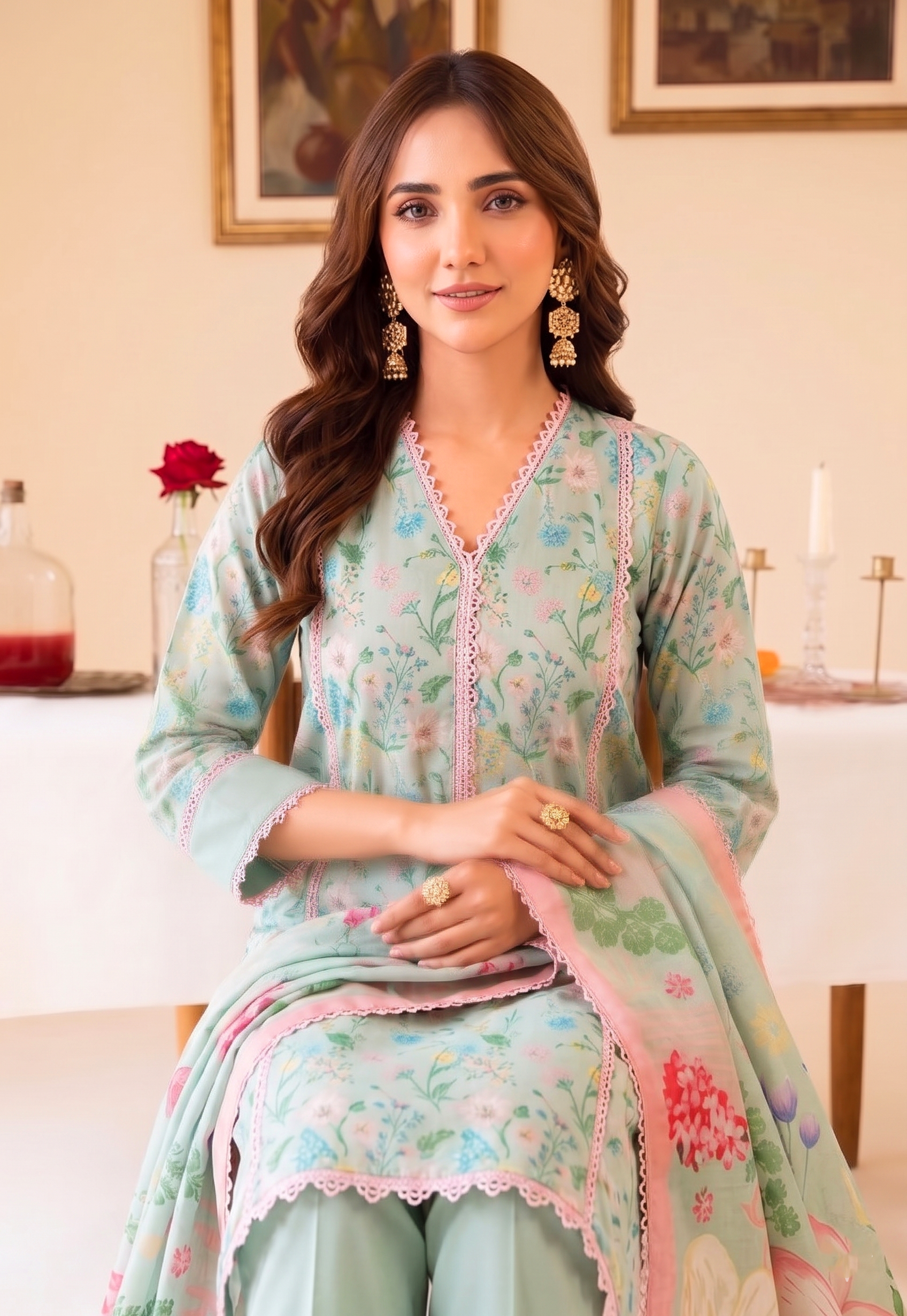 Faiza Faisal | FNF Printed Lawn | MINT DAISY