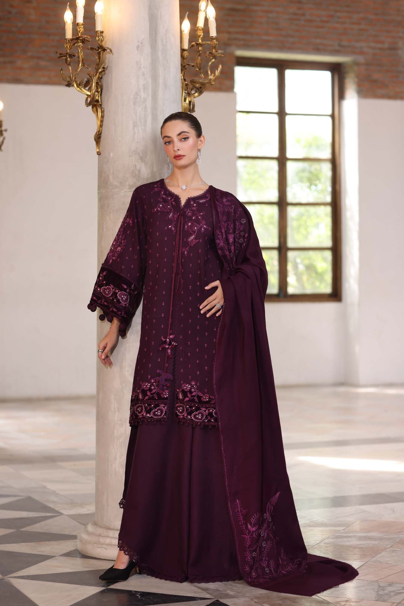 Noor by Saadia Asad | Winter Pashmina 25 | Damson