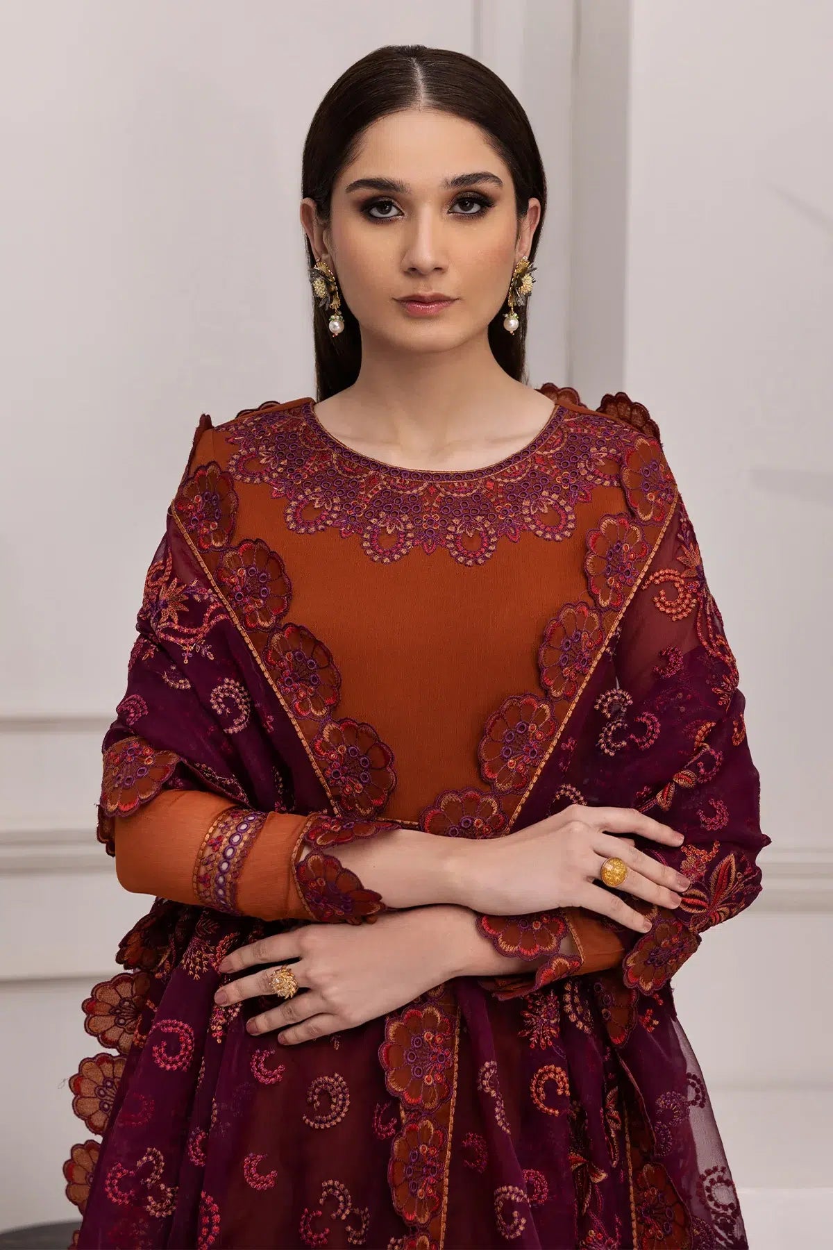 Alizeh | Formals Collection | Rust Dress 3 piece - RTW1011