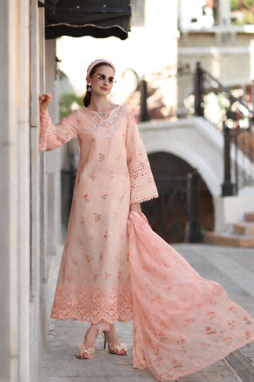 Noor by Saadia Asad | Eid Luxe Printkhaas 26 | D8 - B - Peach Blush