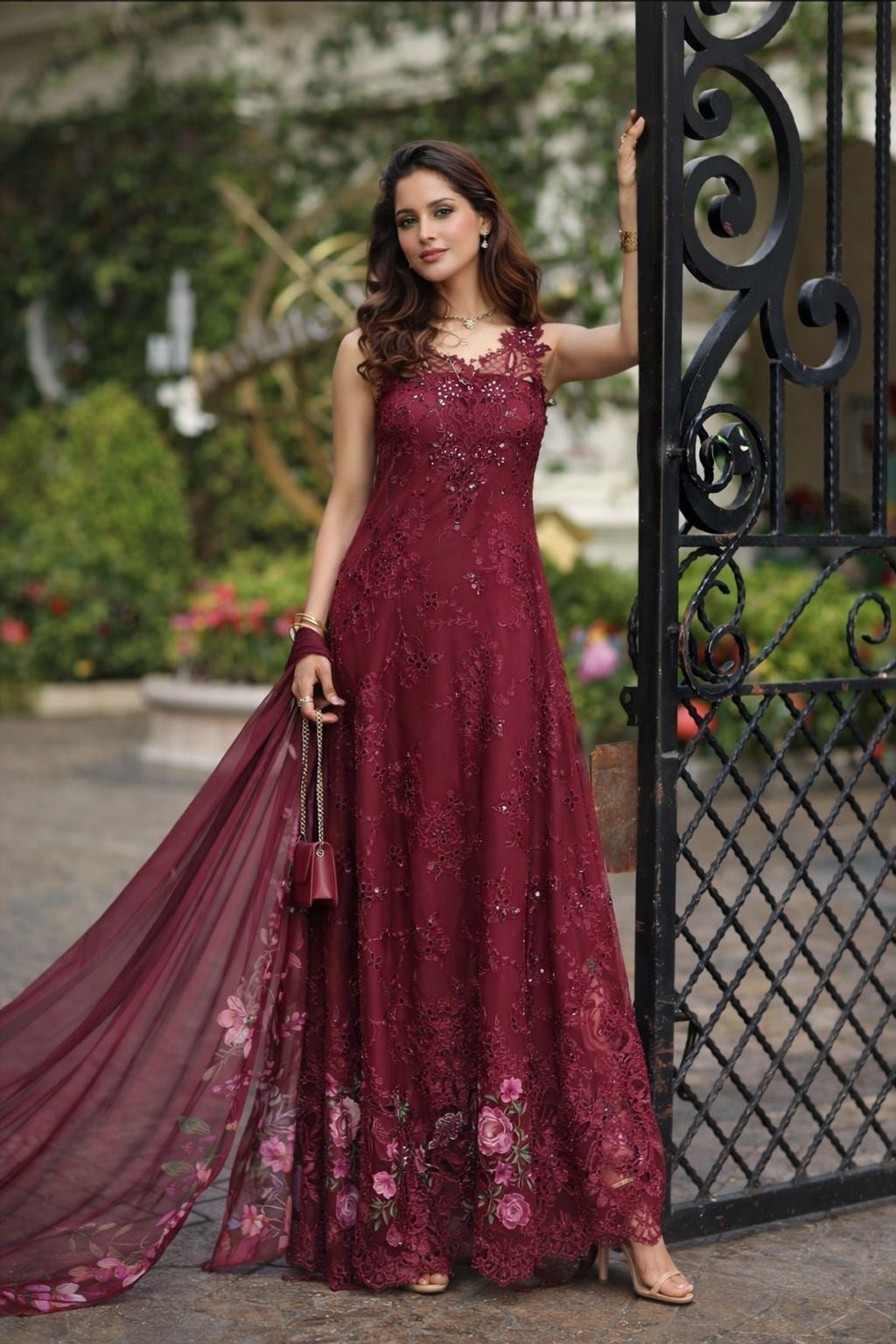 Noor by Saadia Asad | Eid Luxe Chikankari 26 | D3 -Bordeaux