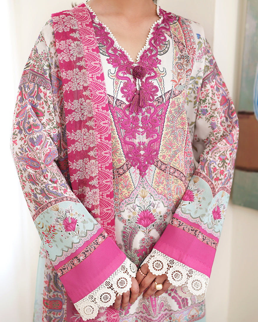 Roheenaz | Eclat Garden Printed Lawn | Coral Hibiscus