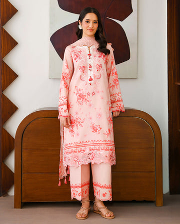 Roheenaz | Sunlit Tales Printed Embroidered Edit | Coral whisper