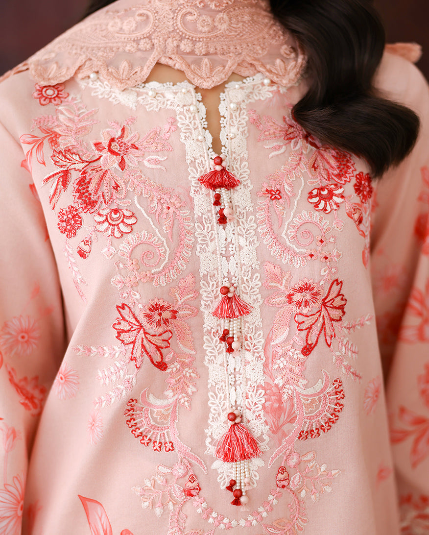 Roheenaz | Sunlit Tales Printed Embroidered Edit | Coral whisper