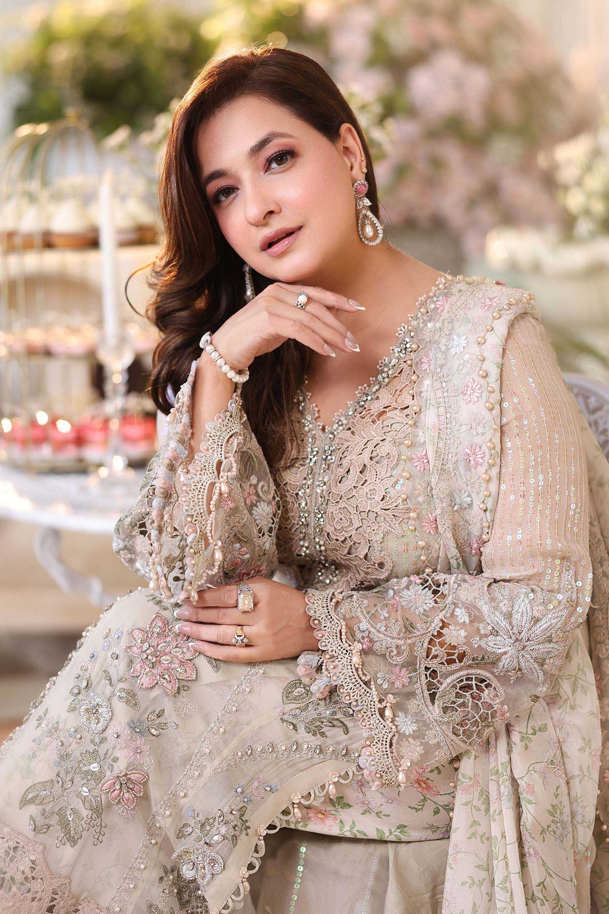 Maria b | Chiffon Formals 26 | MPC-26-107-Ivory Beige