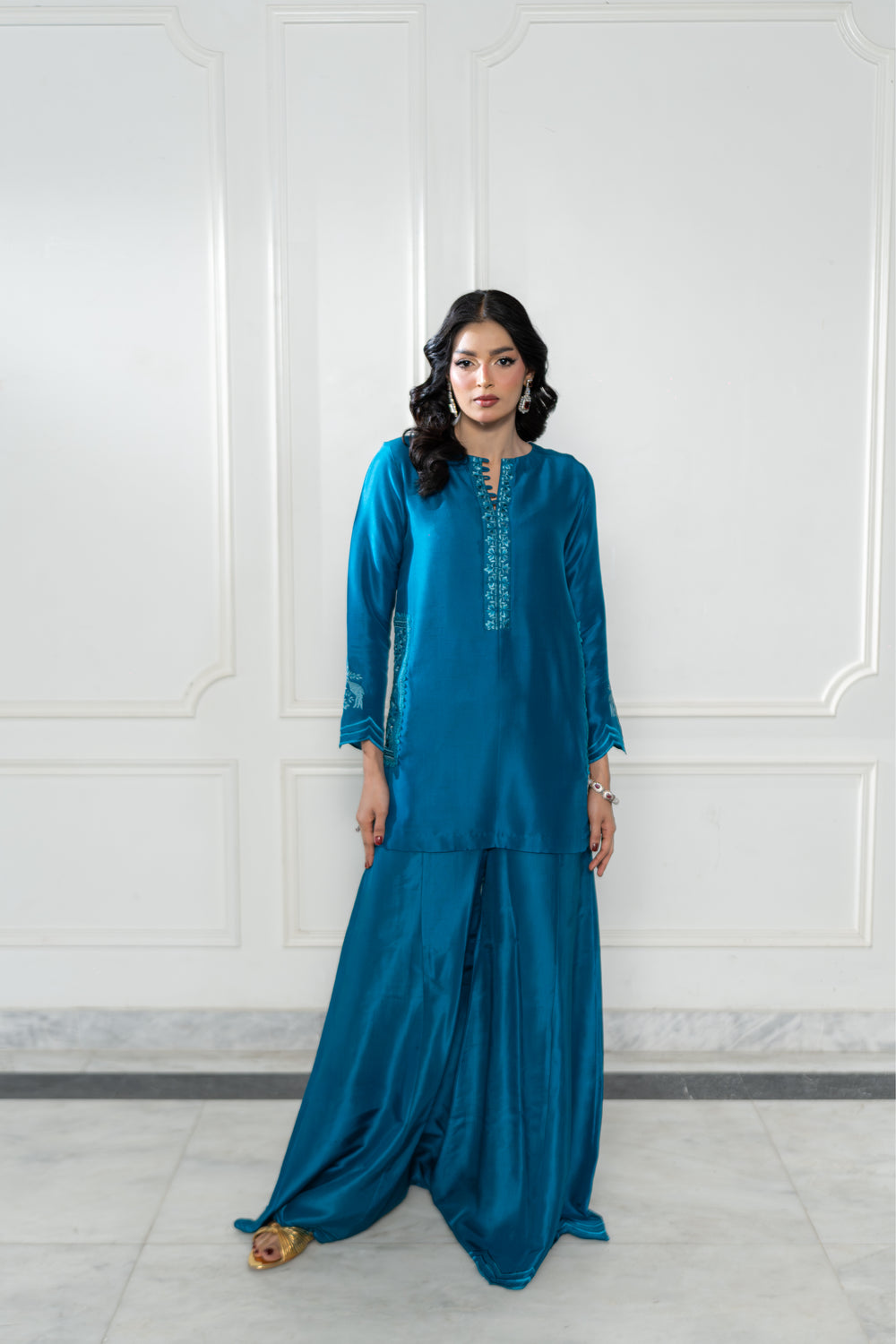 Wahaj M Khan | Lra Eid Collection 26 | Teal Red Rawsilk Set