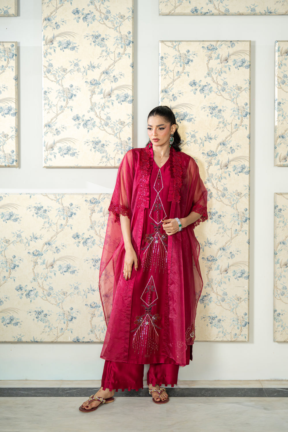Wahaj M Khan | Lra Eid Collection 26 | Magenta Organza Cape Set