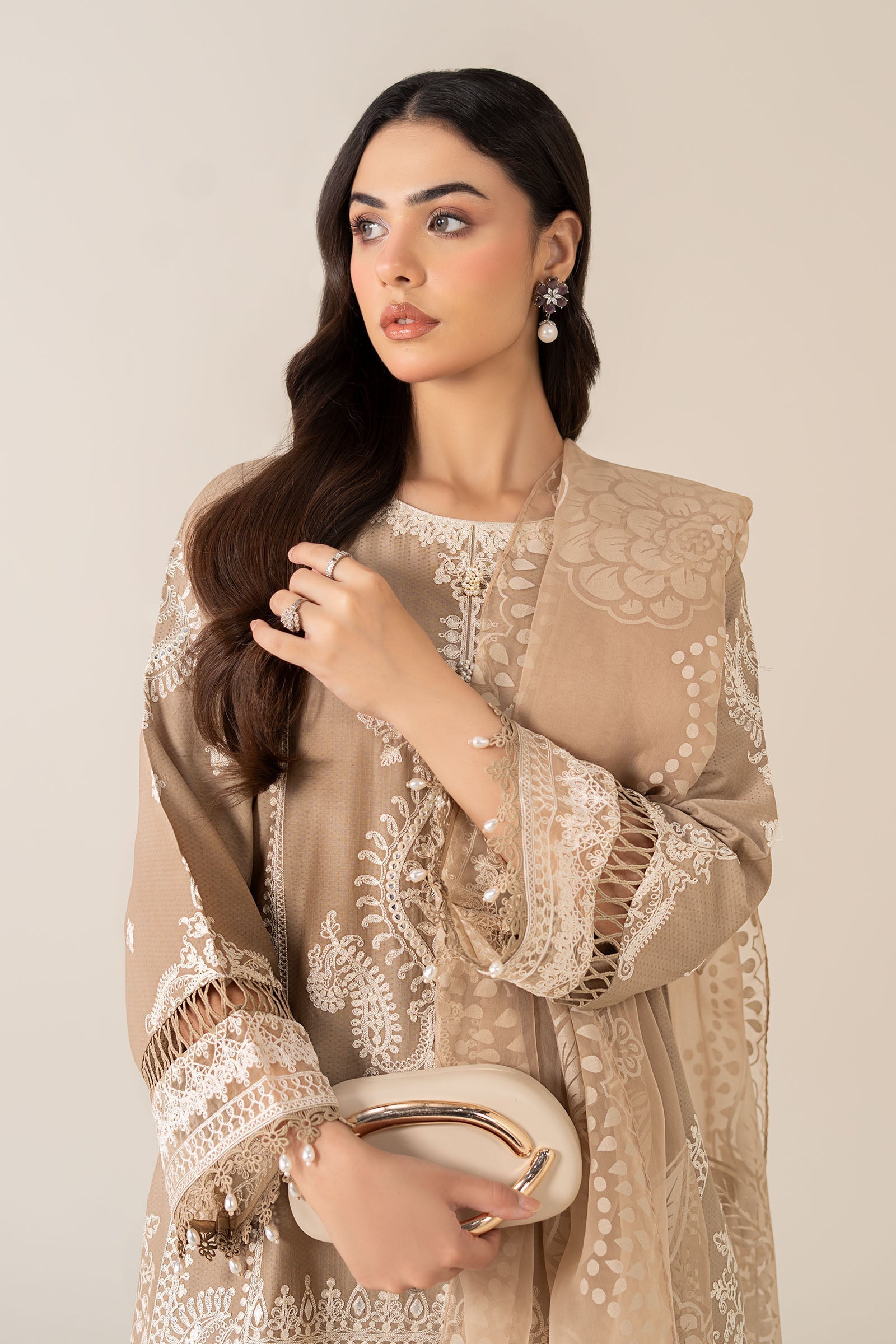Maria B | Pre Fall Dresses | 3 Piece Embroidered Suit Coffee