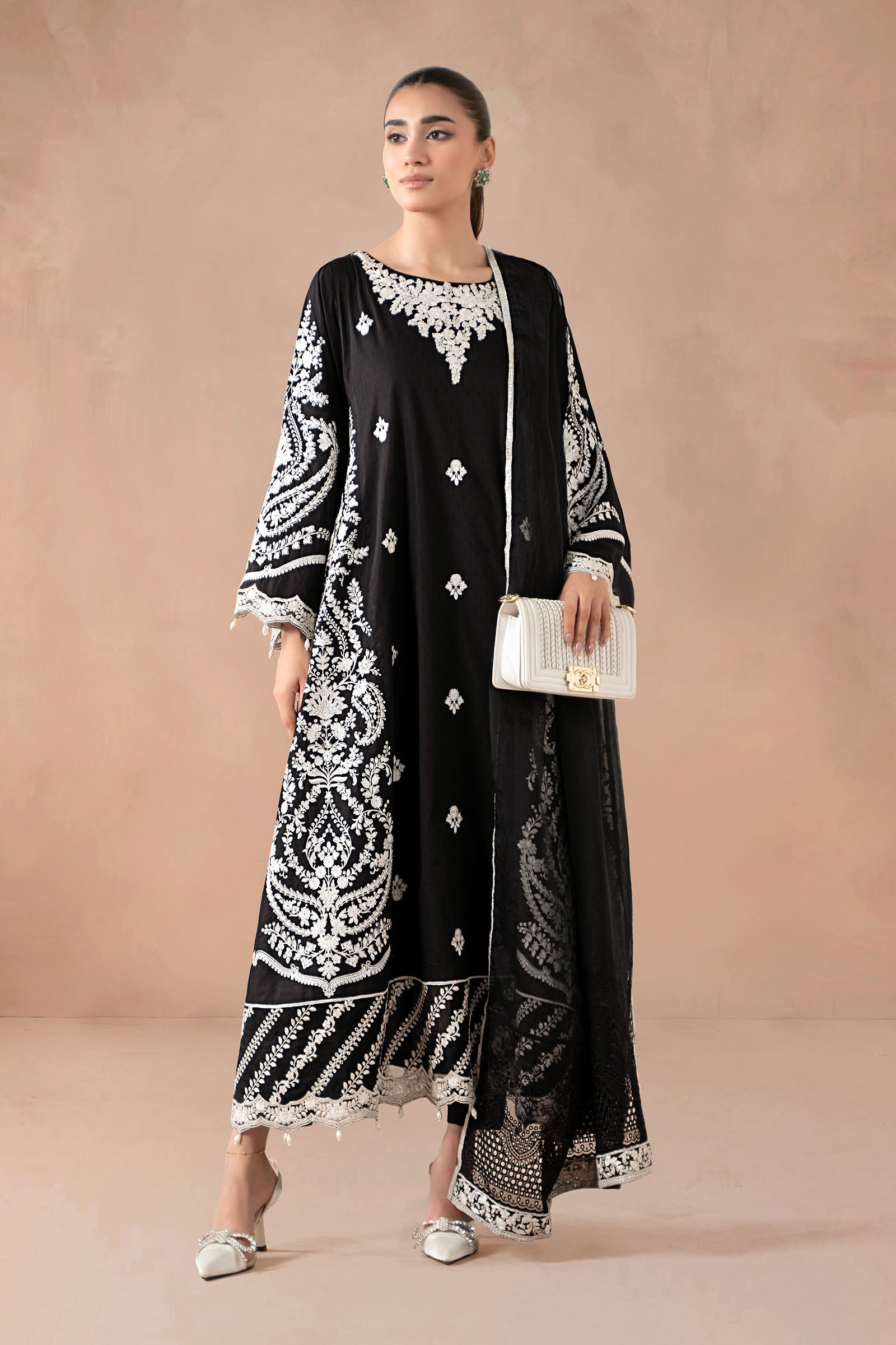 Maria B | Pre Fall Dresses | 3 Piece Embroidered Self Jacquard Suit Black