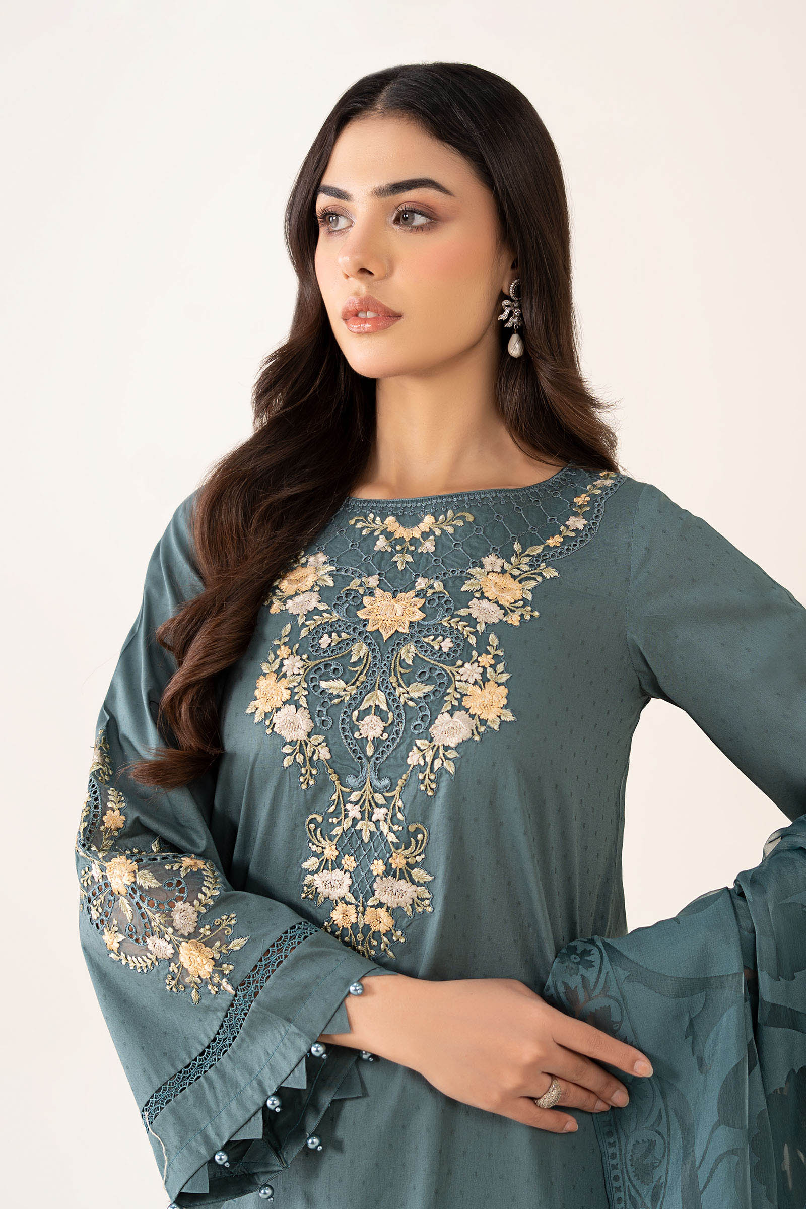 Maria B | Pre Fall Dresses | 3 Piece Embroidered Dobby Suit Teal