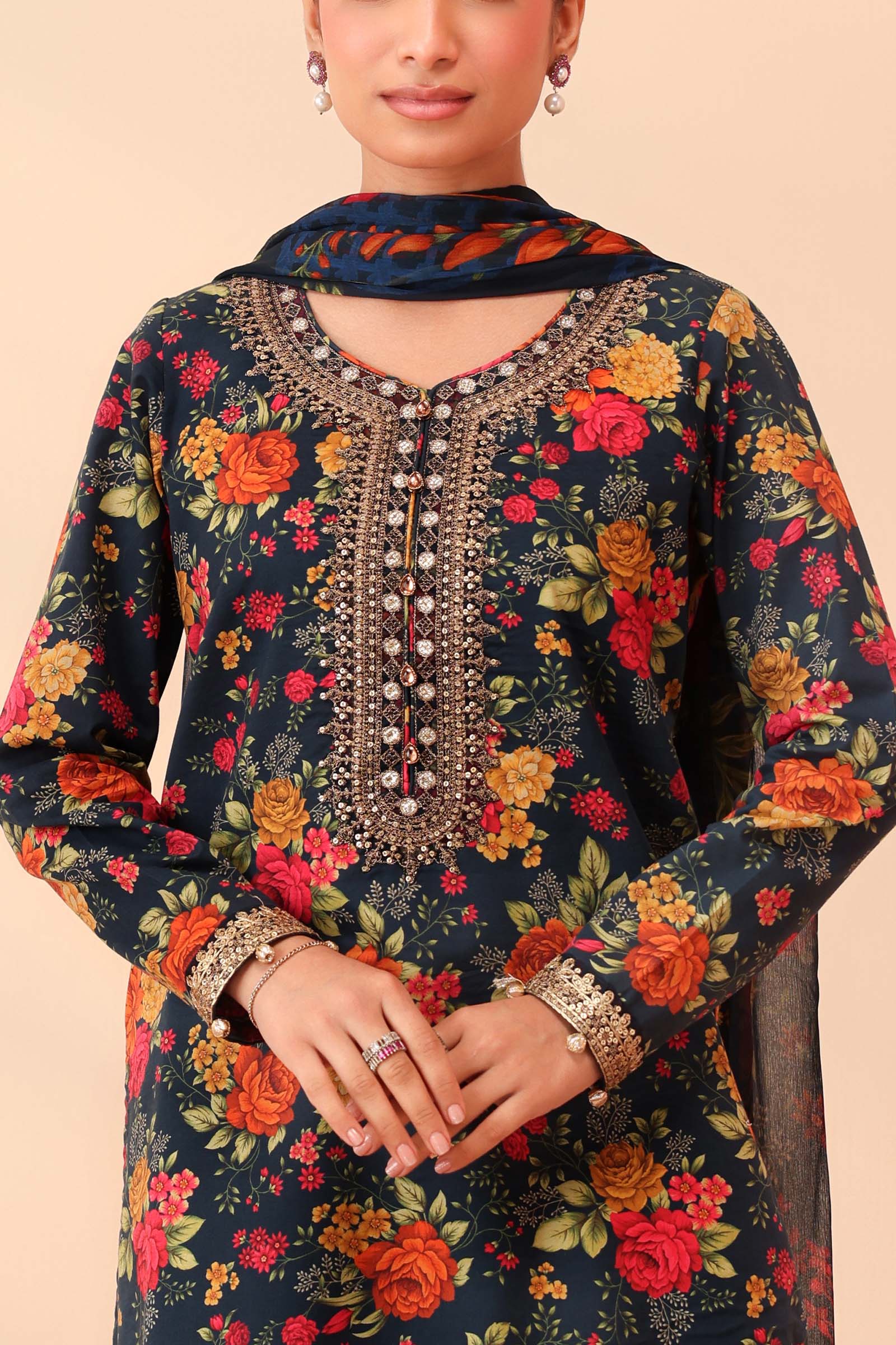 Maria B | Pre Fall Dresses | 3 Piece Embroidered Lawn Suit Deep Teal Green