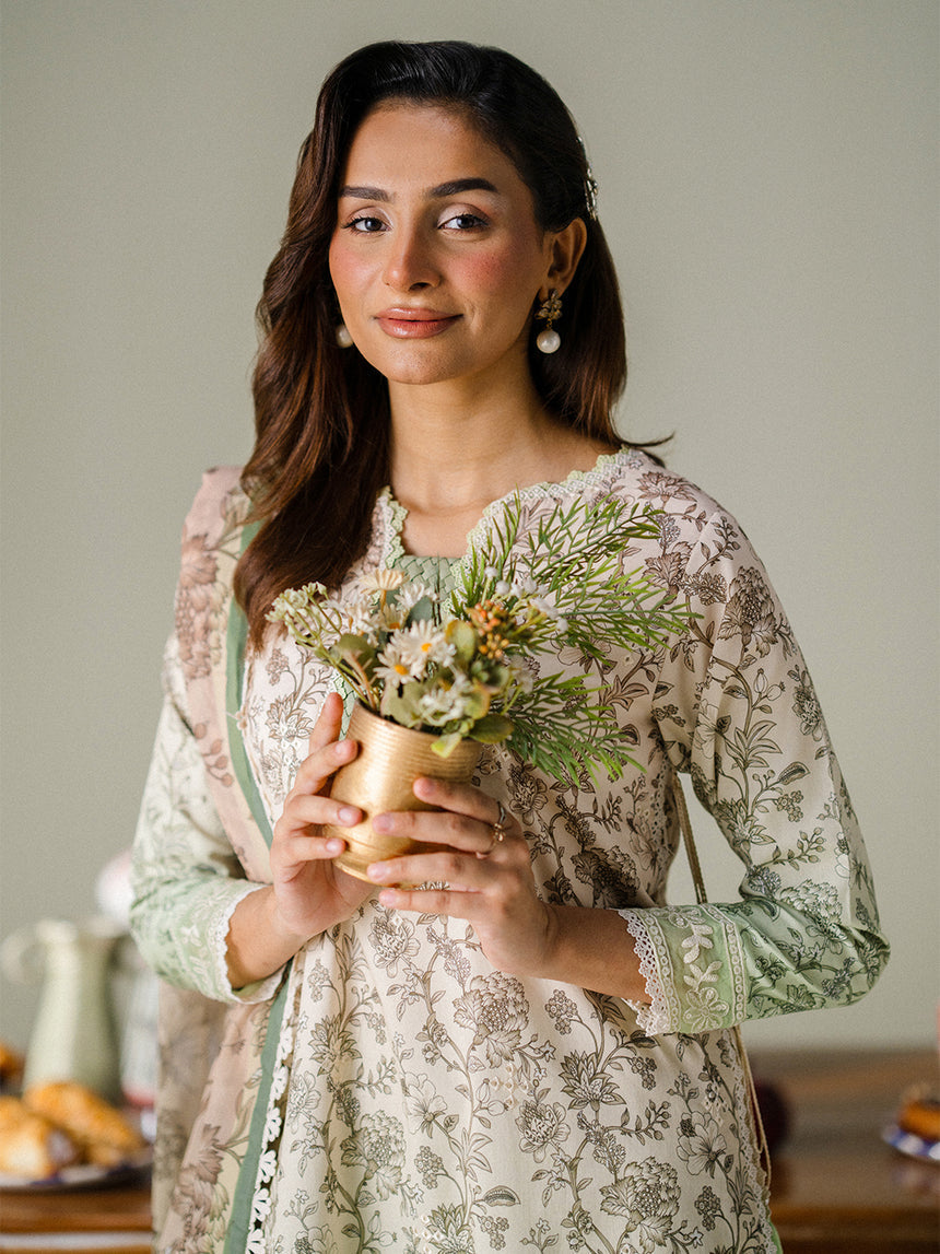 Faiza Faisal | FNF Printed Lawn | SAGE WHISPER