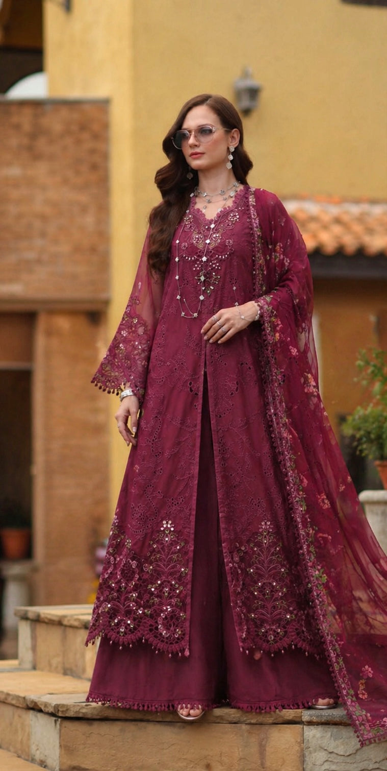 Noor by Saadia Asad | Luxury Eid Schiffli Laserkari 26 | D8 -Rasberry love