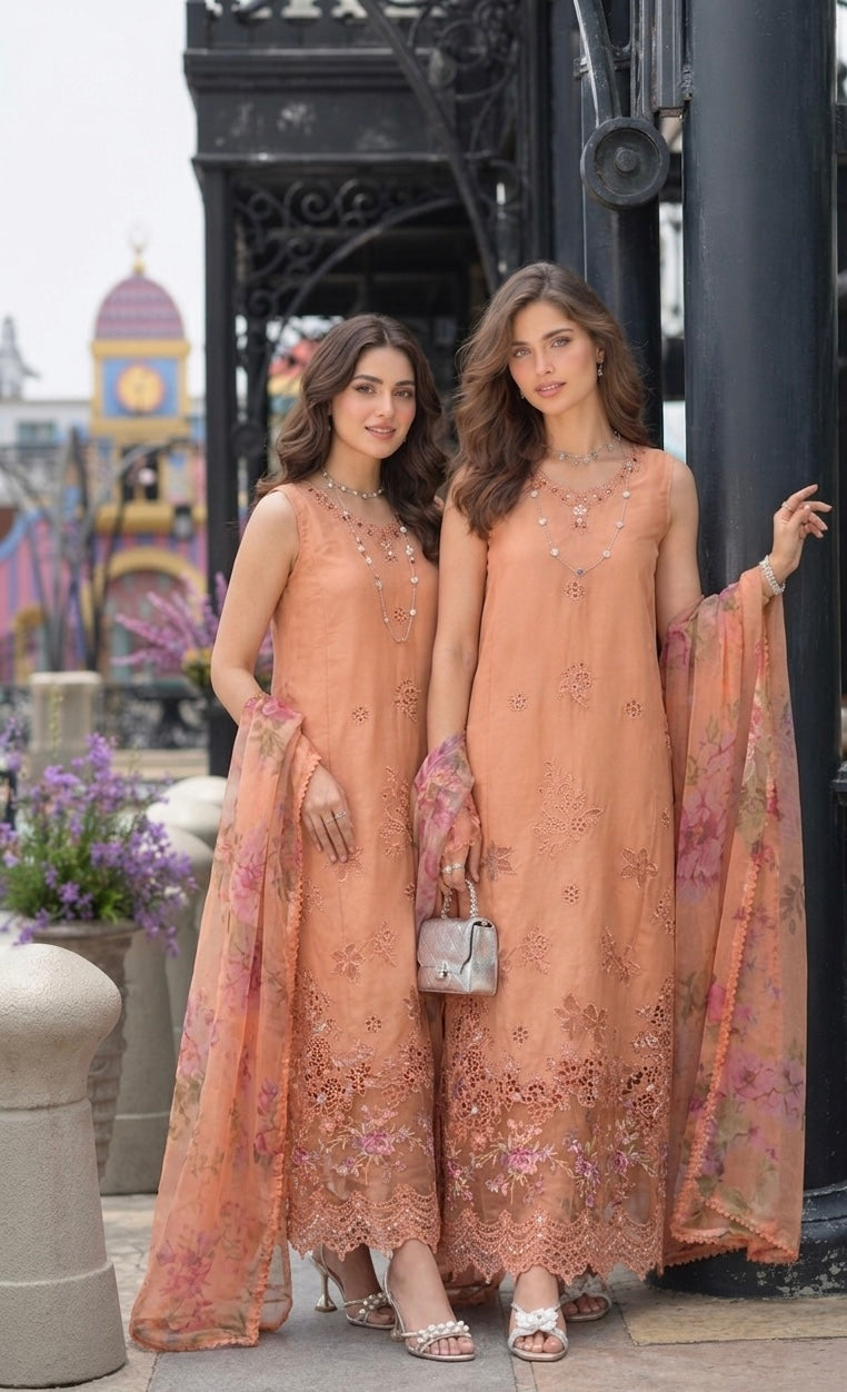 Noor by Saadia Asad | Eid Luxe Chikankari 26 | D6 - Apricot Allure