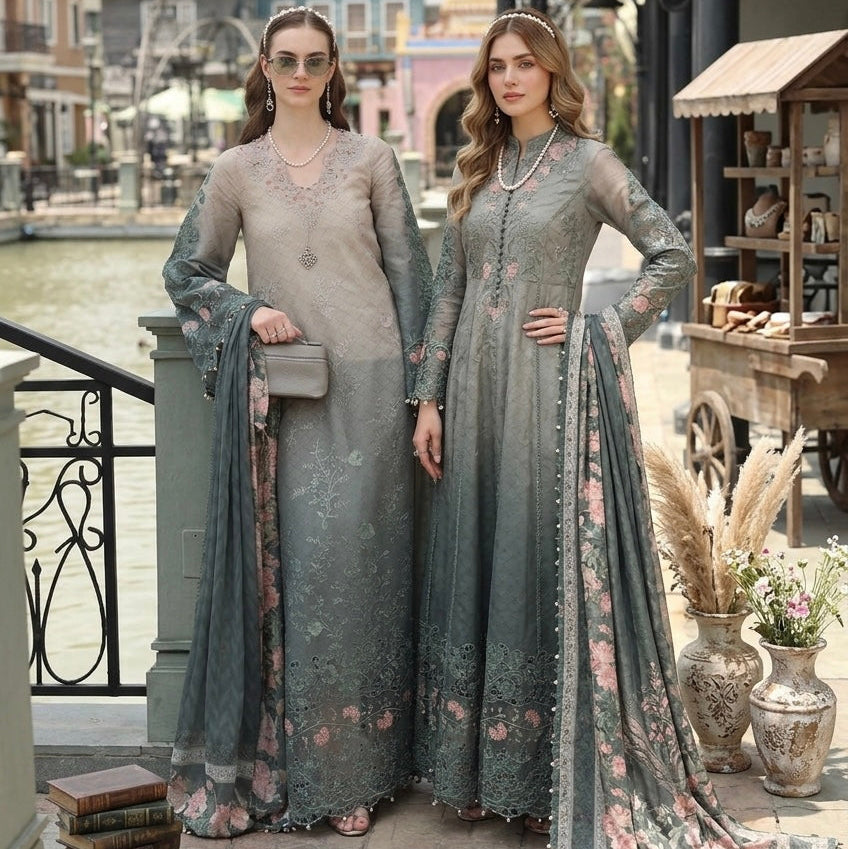 Noor by Saadia Asad | Eid Luxe Chikankari 26 | D4 - Smoke Zinc